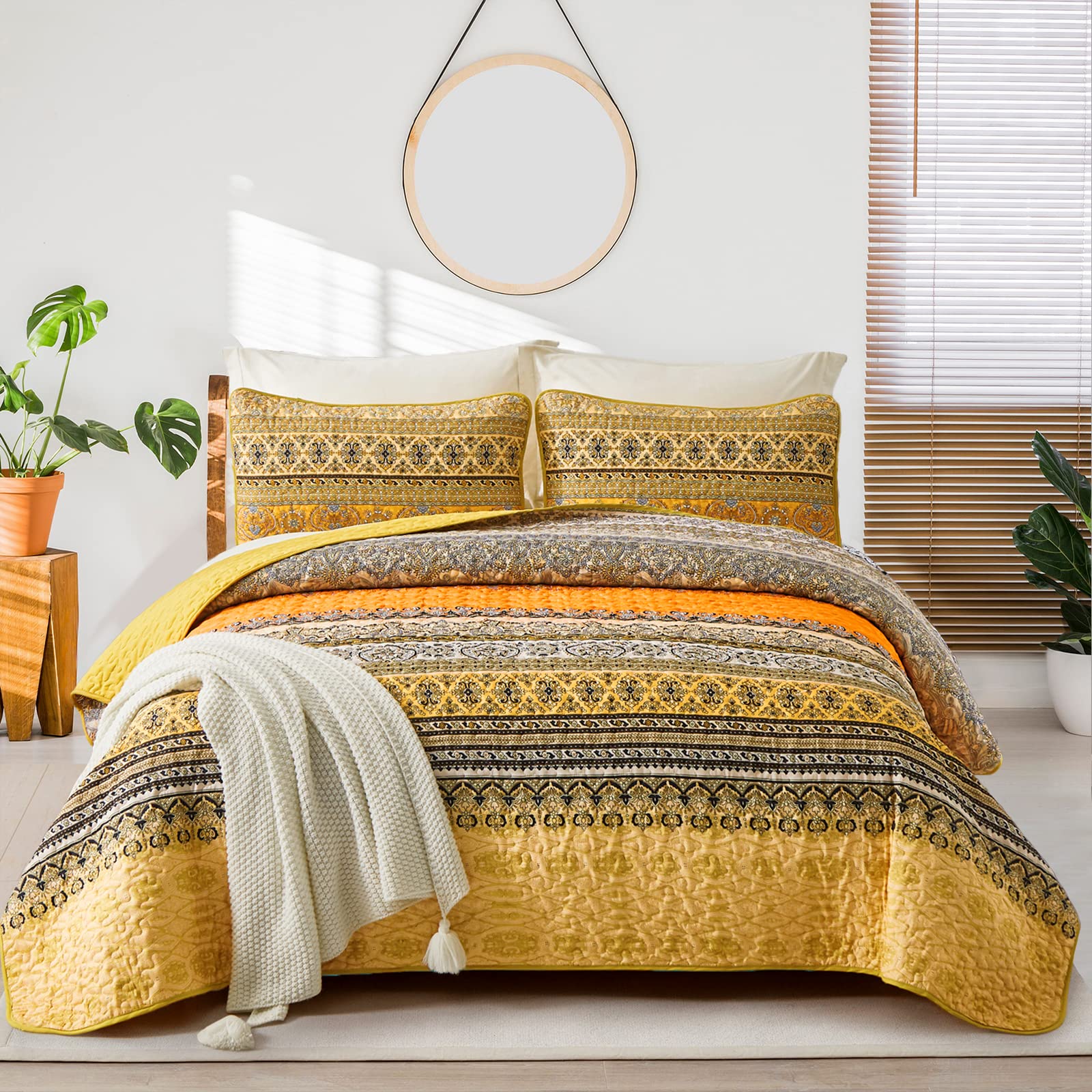 Edredón Wongs Bedding Amarillo Naranja Bohemian King Con 2 Fundas - Venta Internacional.