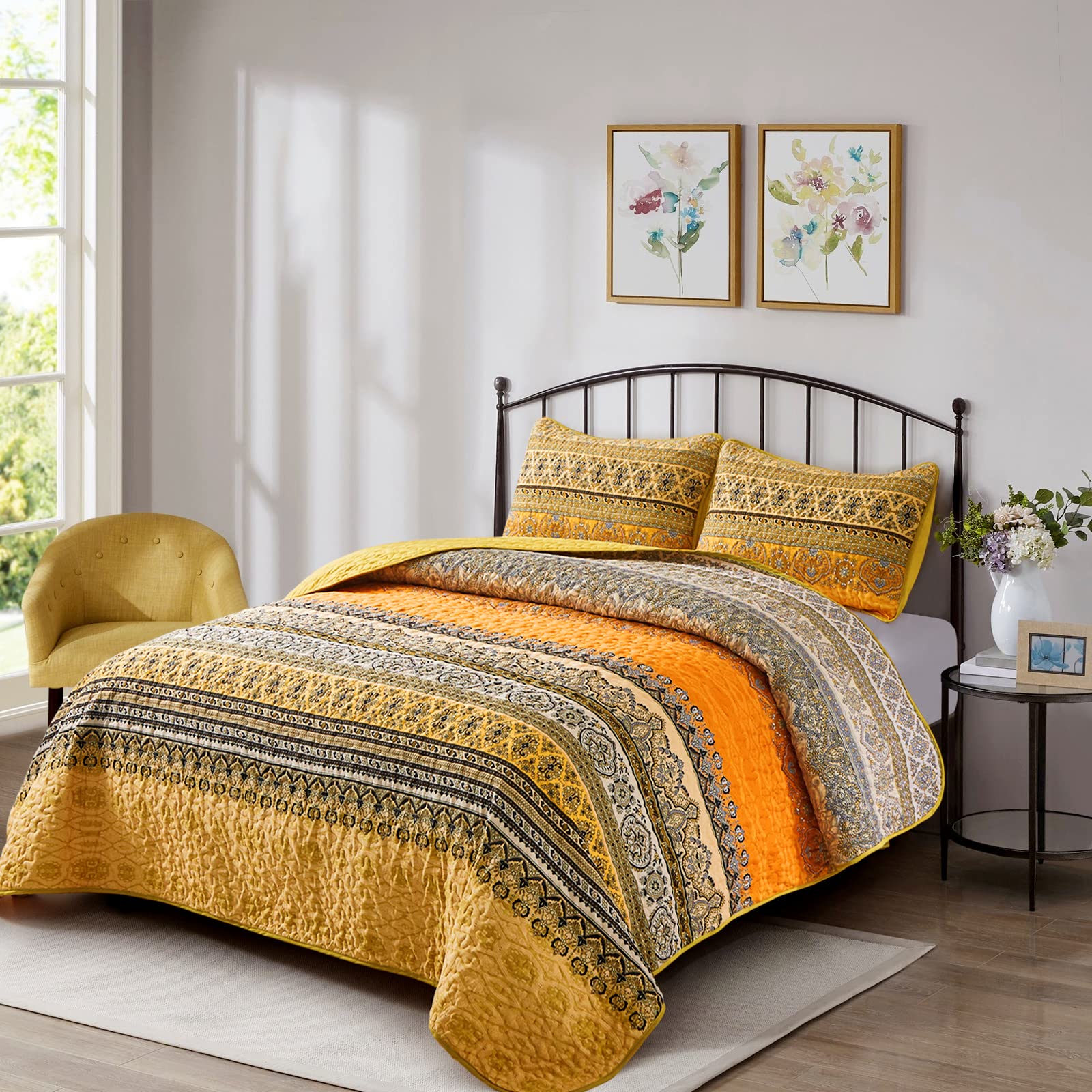 Foto 2 | Edredón Wongs Bedding Amarillo Naranja Bohemian King Con 2 Fundas - Venta Internacional.