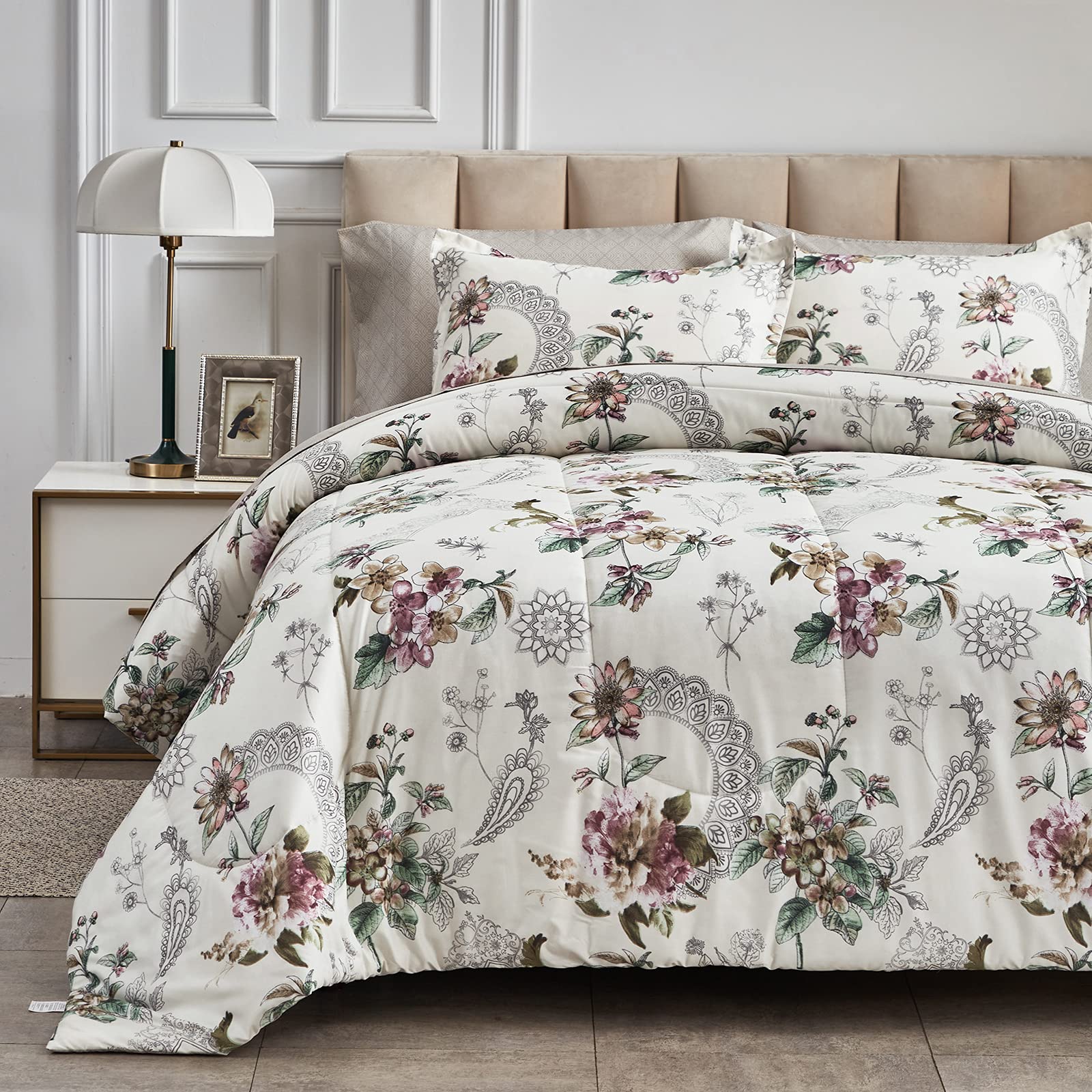 Foto 2 | Set De Edredón Bed In A Bag Queen, 7 Piezas, Estampado Floral, Color Beige - Venta Internacional.