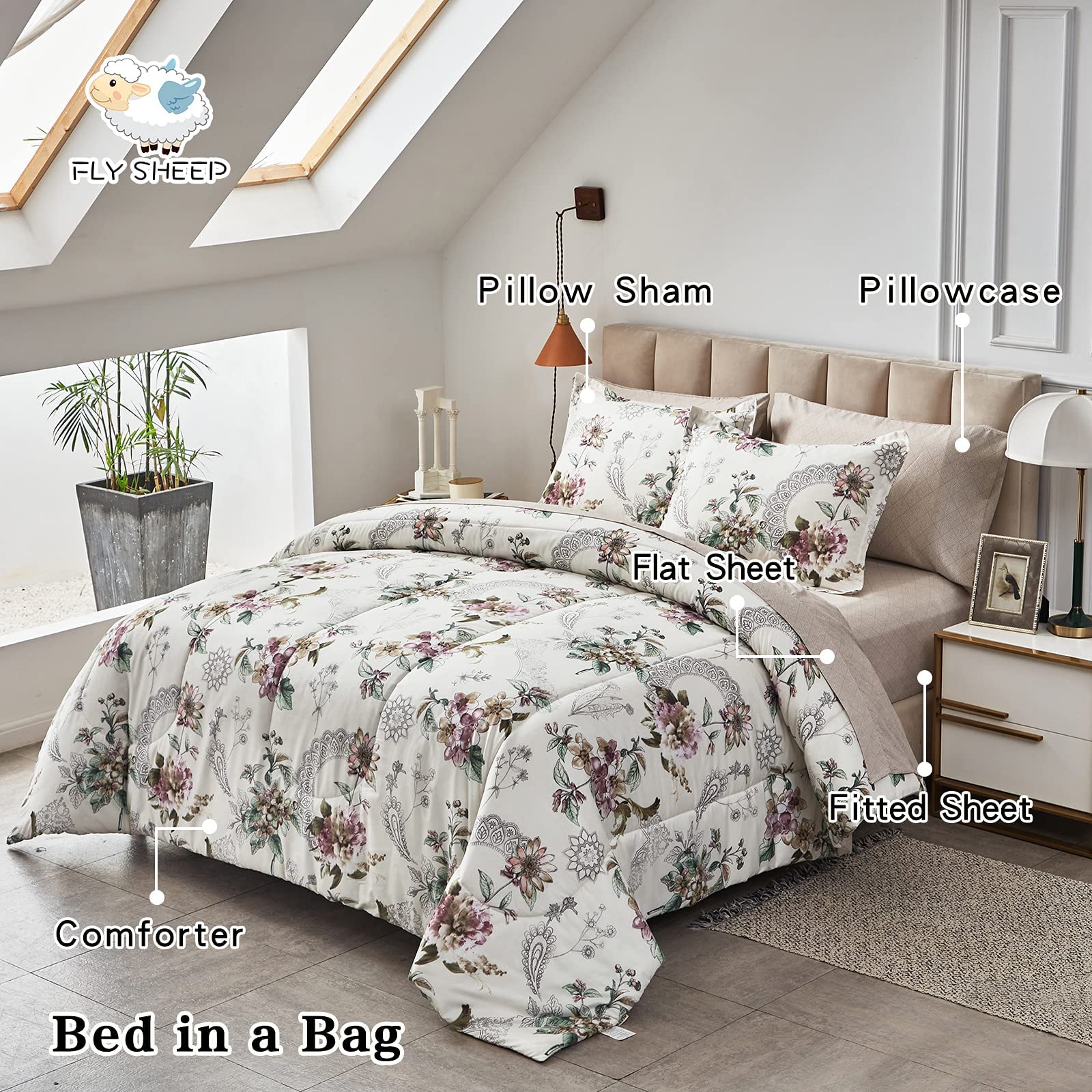Foto 4 pulgar | Set De Edredón Bed In A Bag Queen, 7 Piezas, Estampado Floral, Color Beige - Venta Internacional.