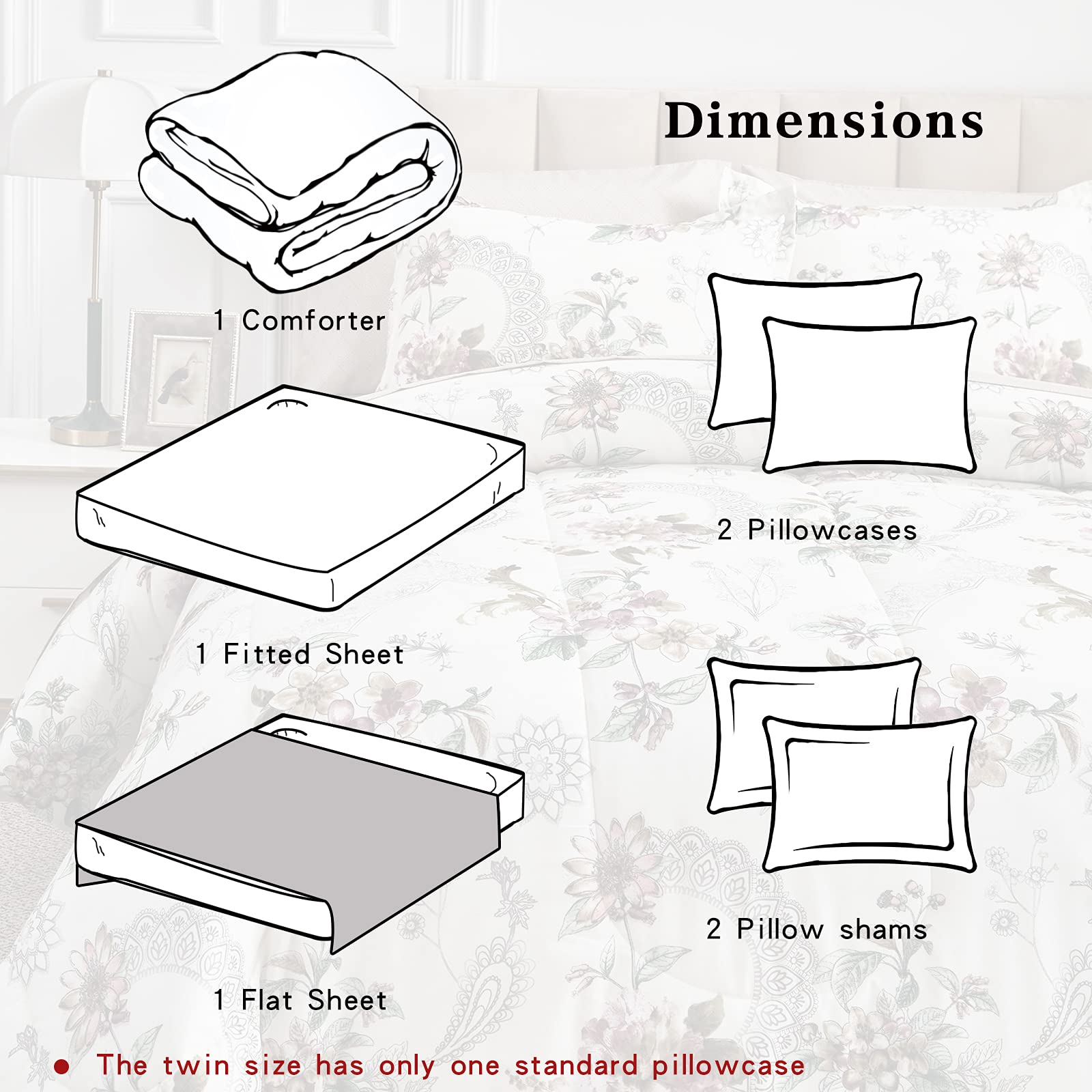 Foto 6 | Set De Edredón Bed In A Bag Queen, 7 Piezas, Estampado Floral, Color Beige - Venta Internacional.