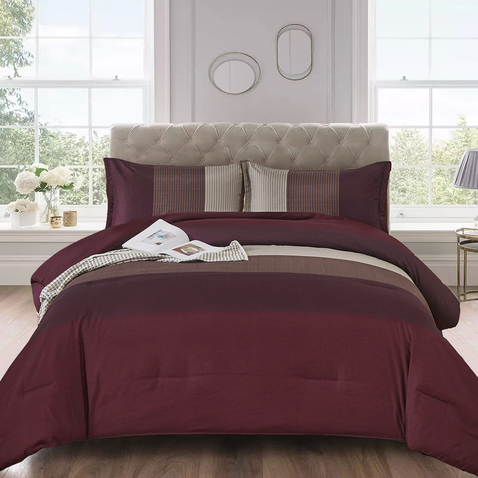 Juego De Edredón Wongs Bedding, Color Burdeos, Reversible, Tamaño King - Venta Internacional.