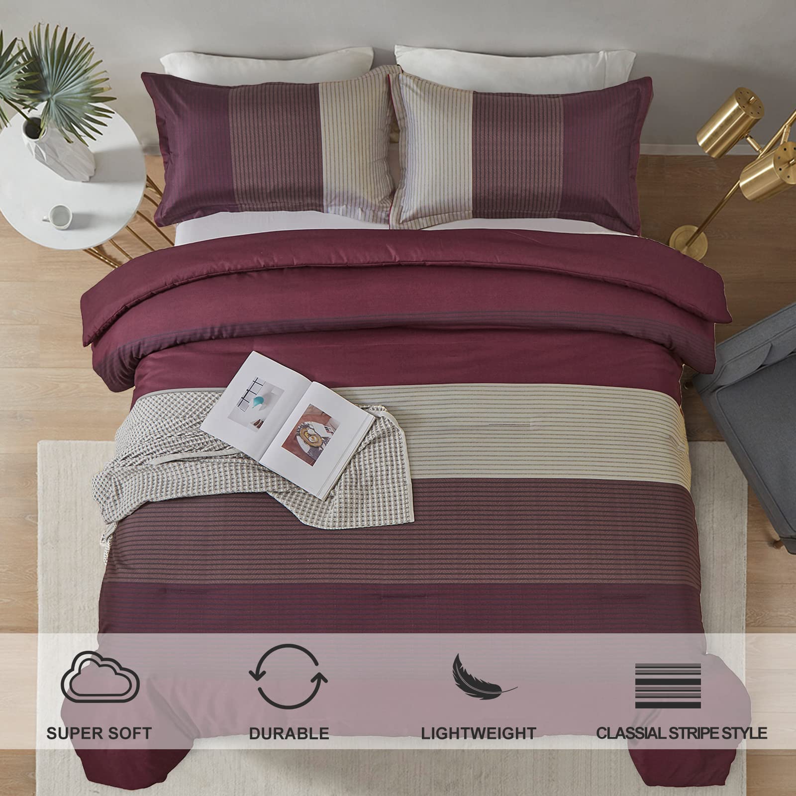 Foto 4 pulgar | Juego De Edredón Wongs Bedding, Color Burdeos, Reversible, Tamaño King - Venta Internacional.