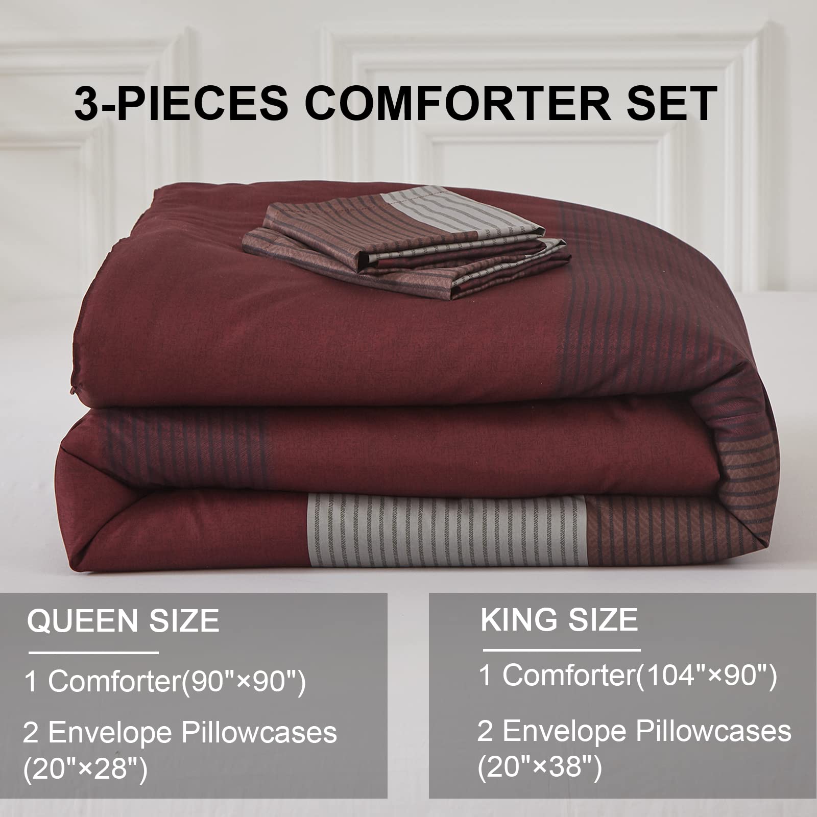 Foto 6 | Juego De Edredón Wongs Bedding, Color Burdeos, Reversible, Tamaño King - Venta Internacional.