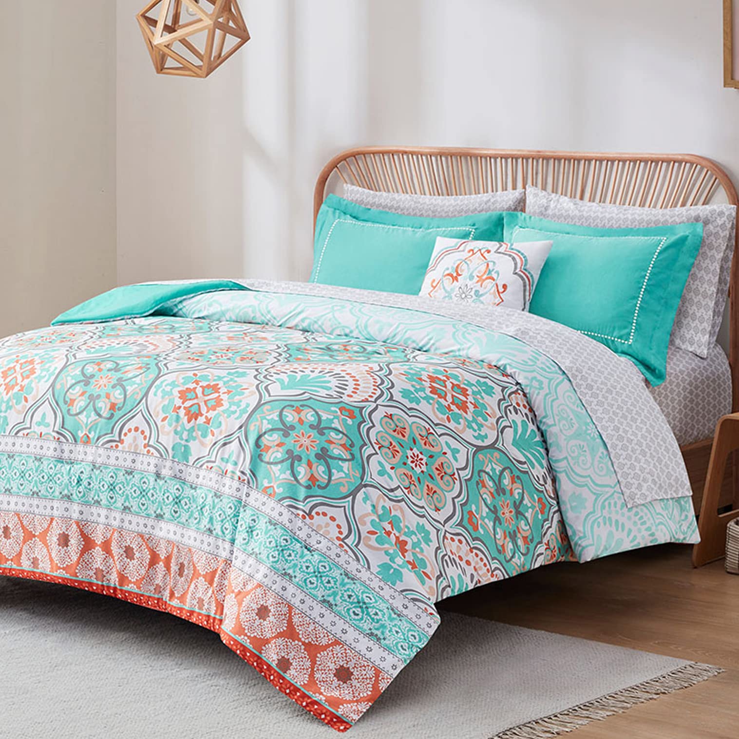 Juego De Edredón Degrees Of Comfort Aqua Boho, Tamaño Completo - Venta Internacional.