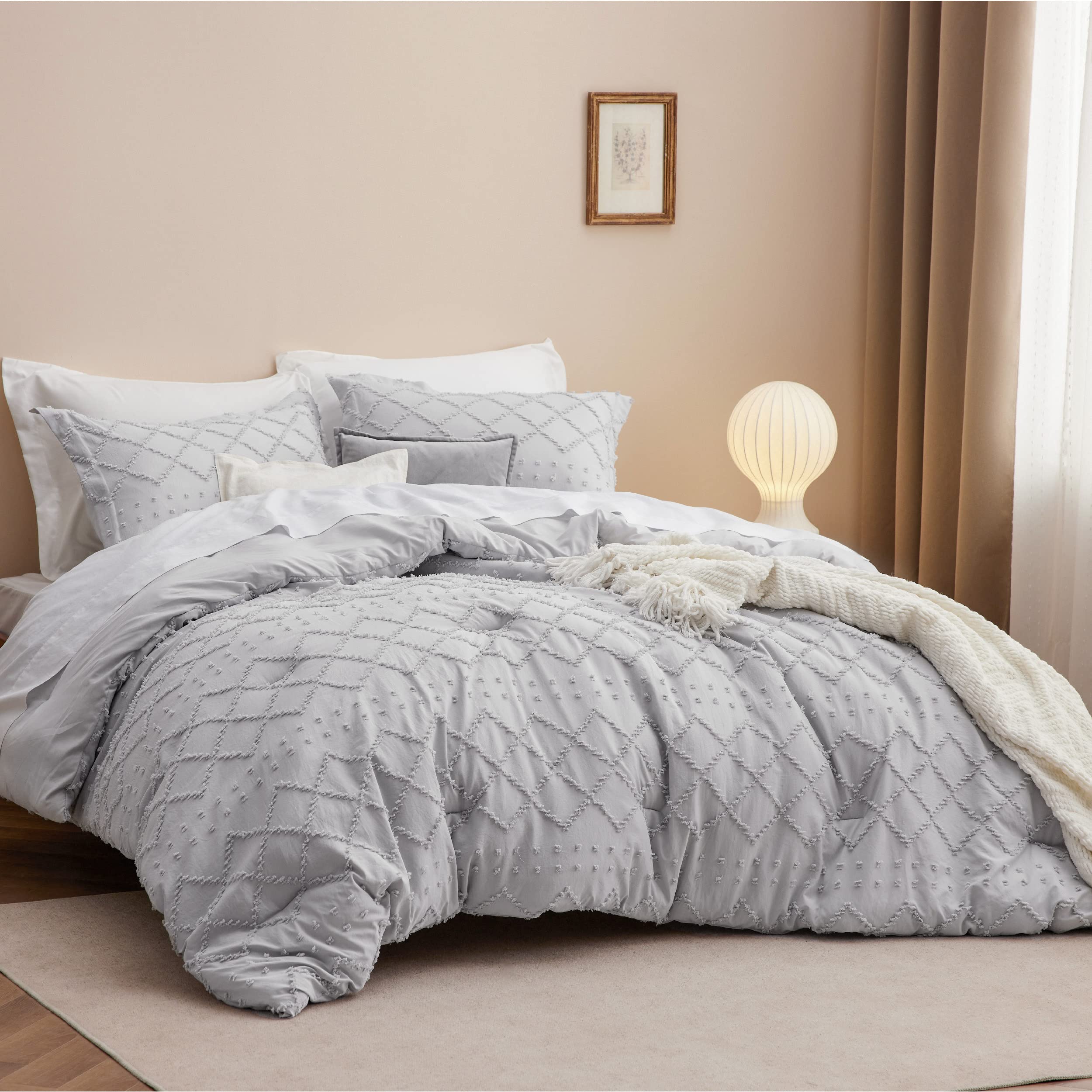 Foto 2 | Juego de Edredón Bedsure Boho Queen Gris Claro con Mechones Estilo Shabby - Venta Internacional