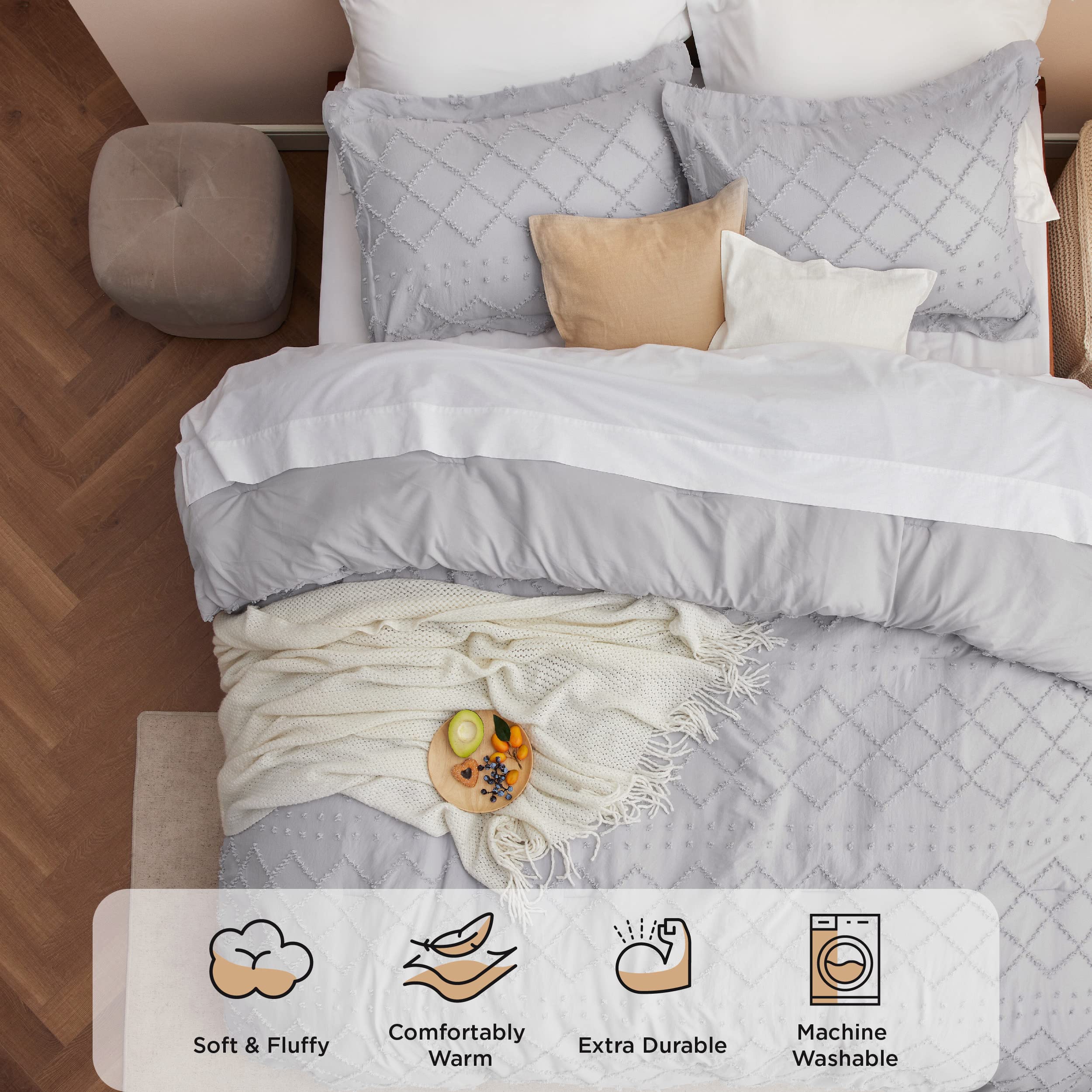 Foto 4 pulgar | Juego de Edredón Bedsure Boho Queen Gris Claro con Mechones Estilo Shabby - Venta Internacional