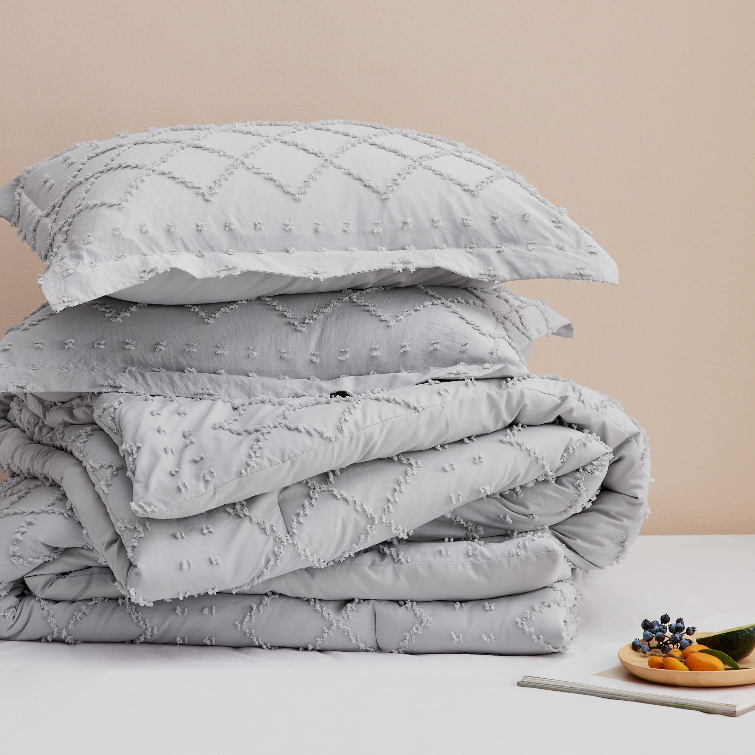 Foto 6 | Juego de Edredón Bedsure Boho Queen Gris Claro con Mechones Estilo Shabby - Venta Internacional