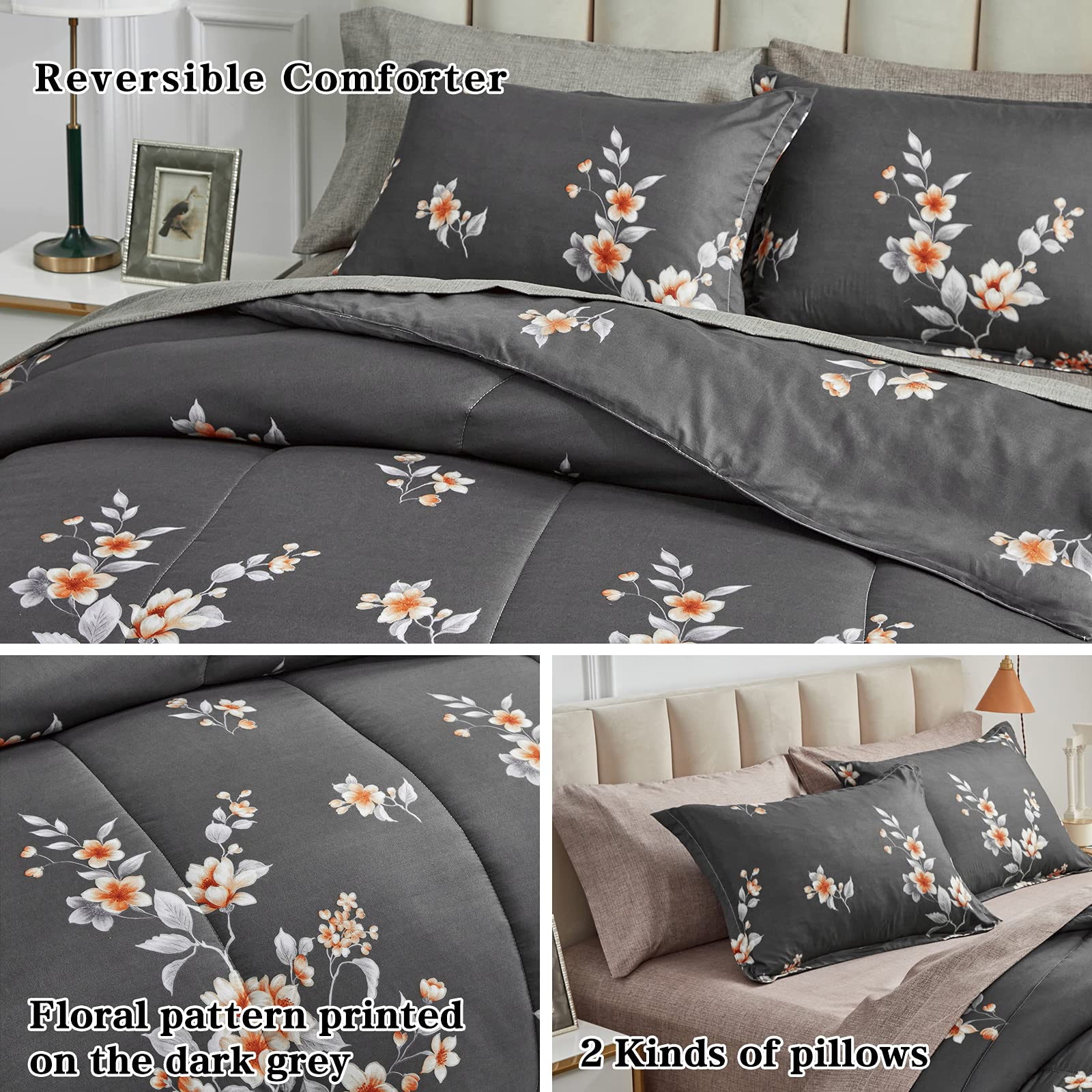 Foto 3 | Juego de Edredón Flysheep Queen de 7 Piezas con Sábanas Color Oscuro - Venta Internacional