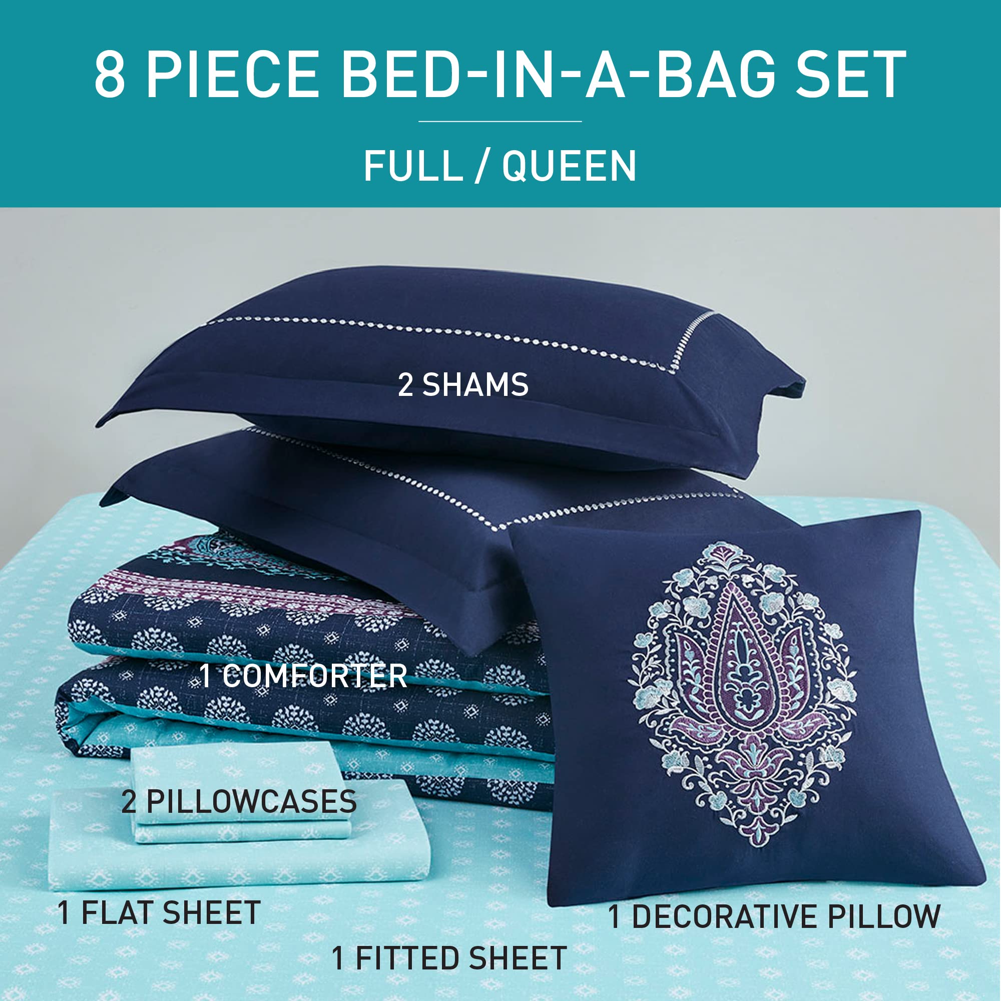 Foto 5 | Set De Edredón Degrees Of Comfort, Tamaño Completo, Color Azul Bohemio Manda - Venta Internacional.