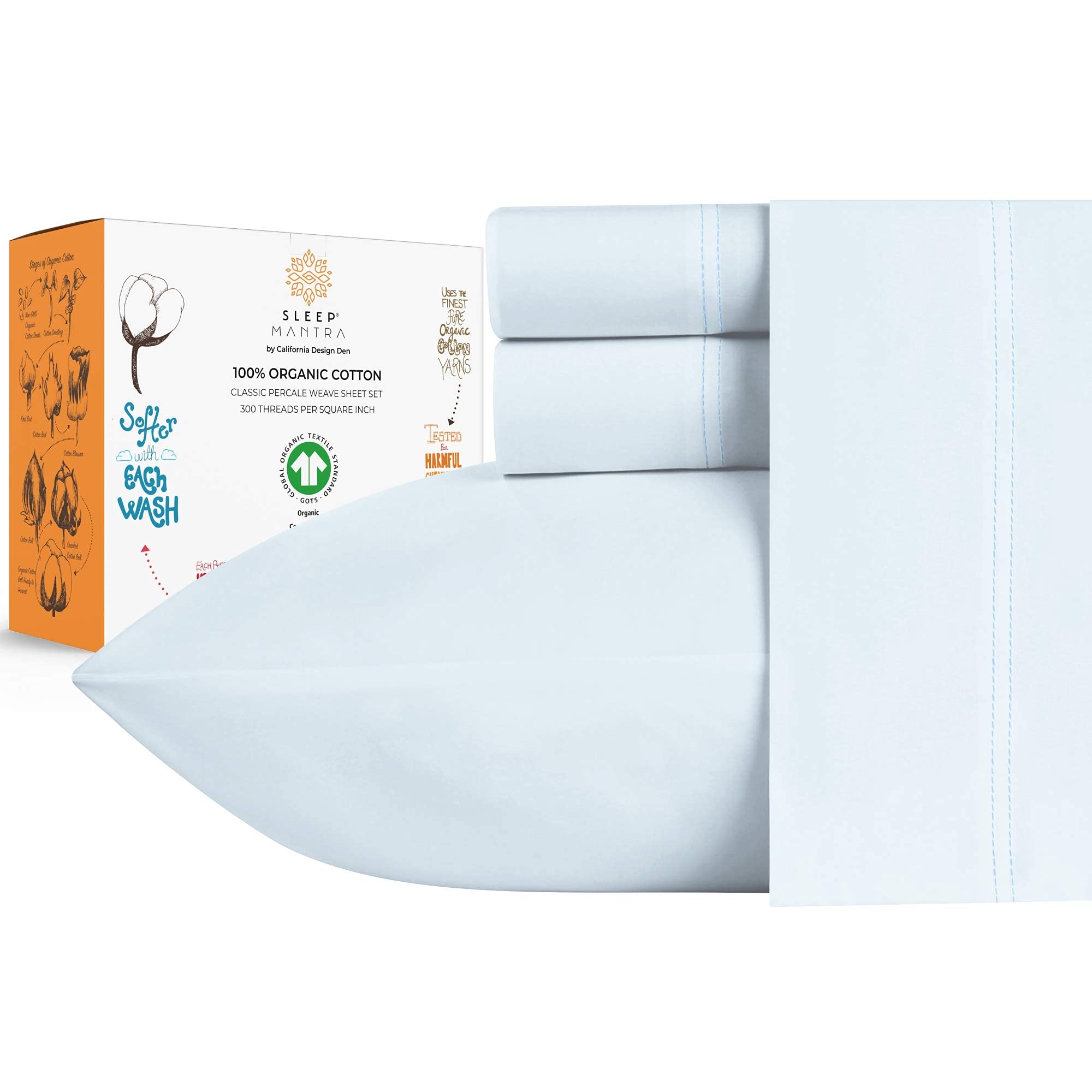 Juego De Sábanas Sleep Mantra, 100% Algodón Orgánico California Ki - Venta Internacional.