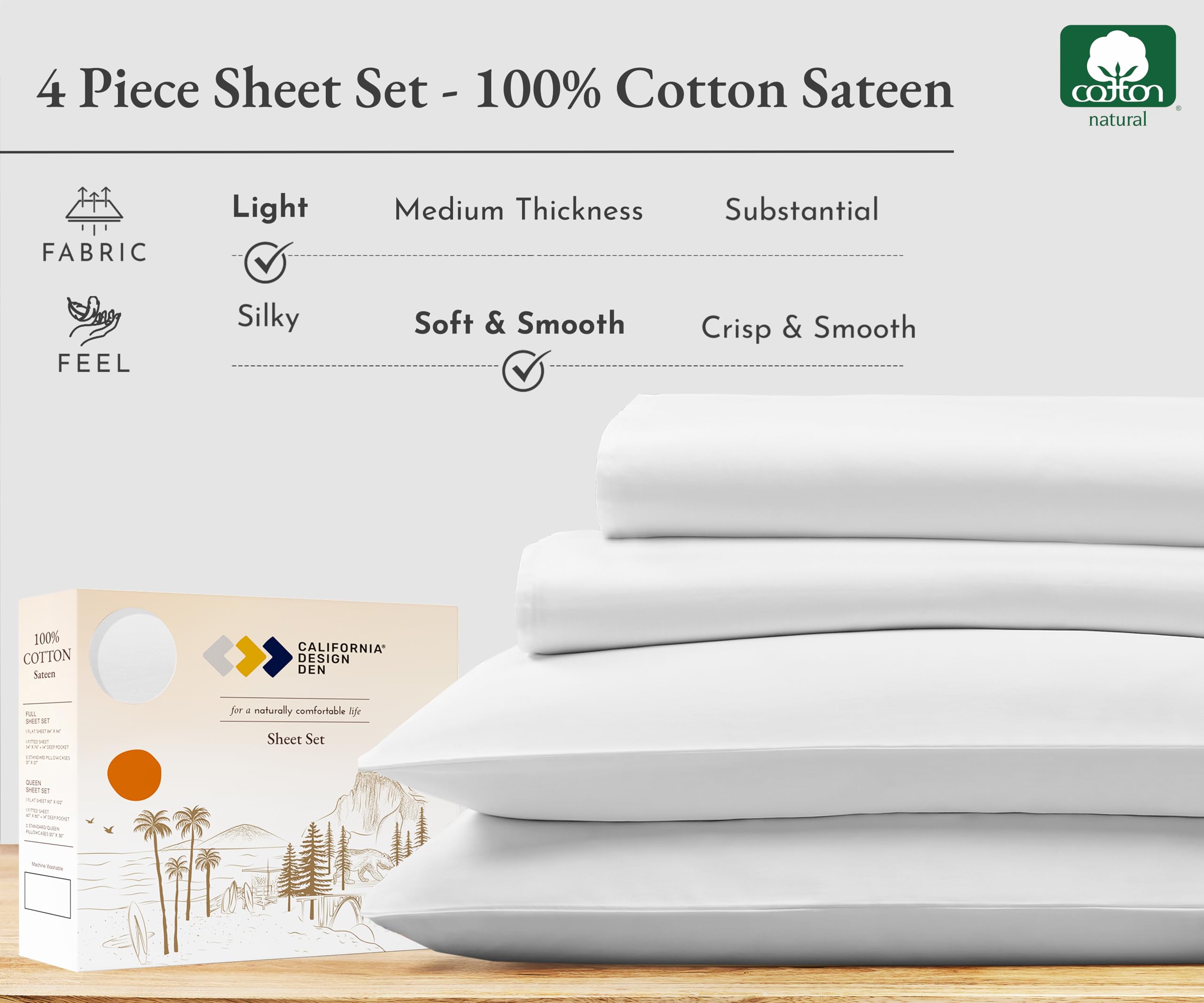 Foto 3 | Juego De Sábanas California Design Den, 100% Algodón, Cama King Size - Venta Internacional.