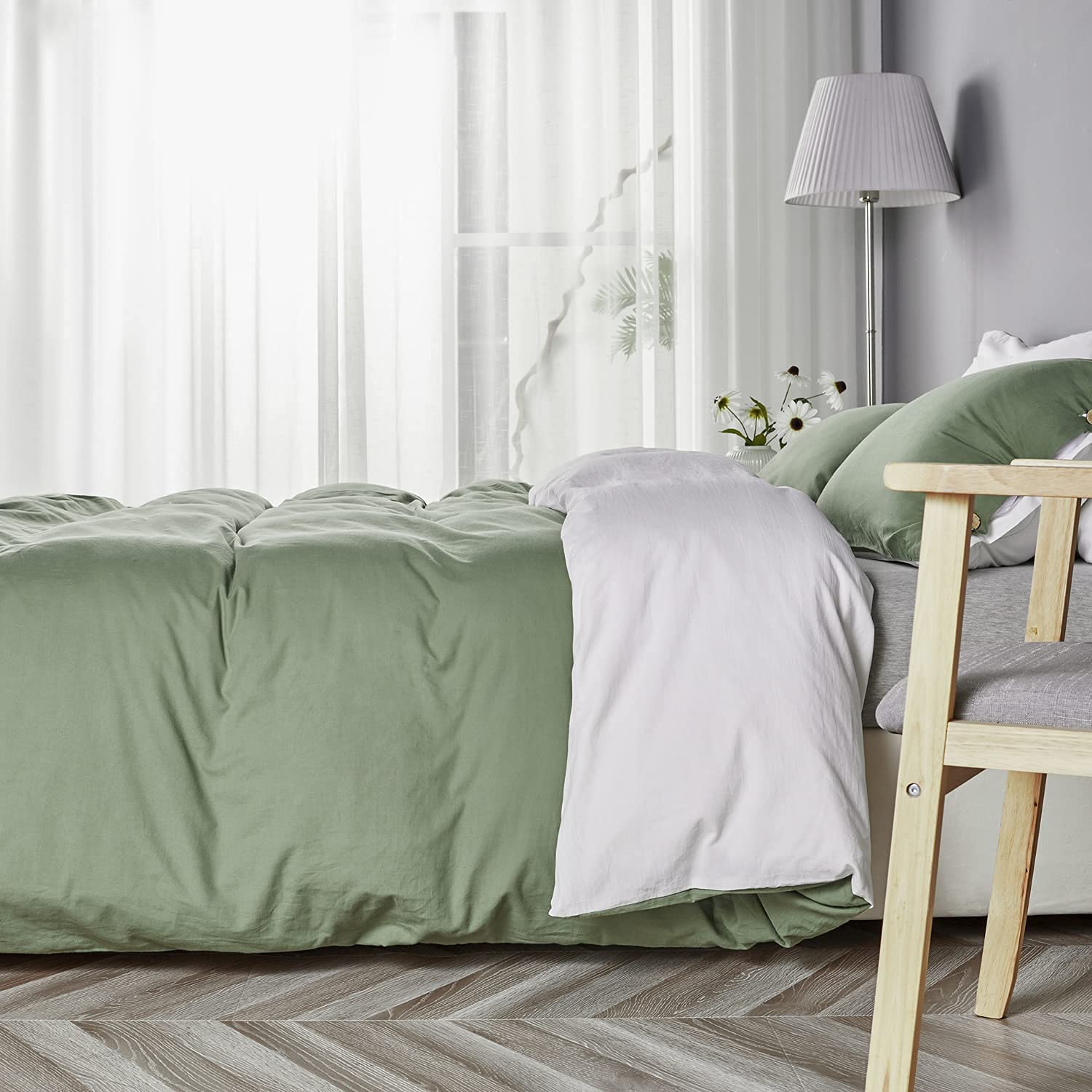 Foto 4 pulgar | Funda Nórdica Jellymoni 100% Algodón Lavado Reversible Verde y Blanco - Venta Internacional