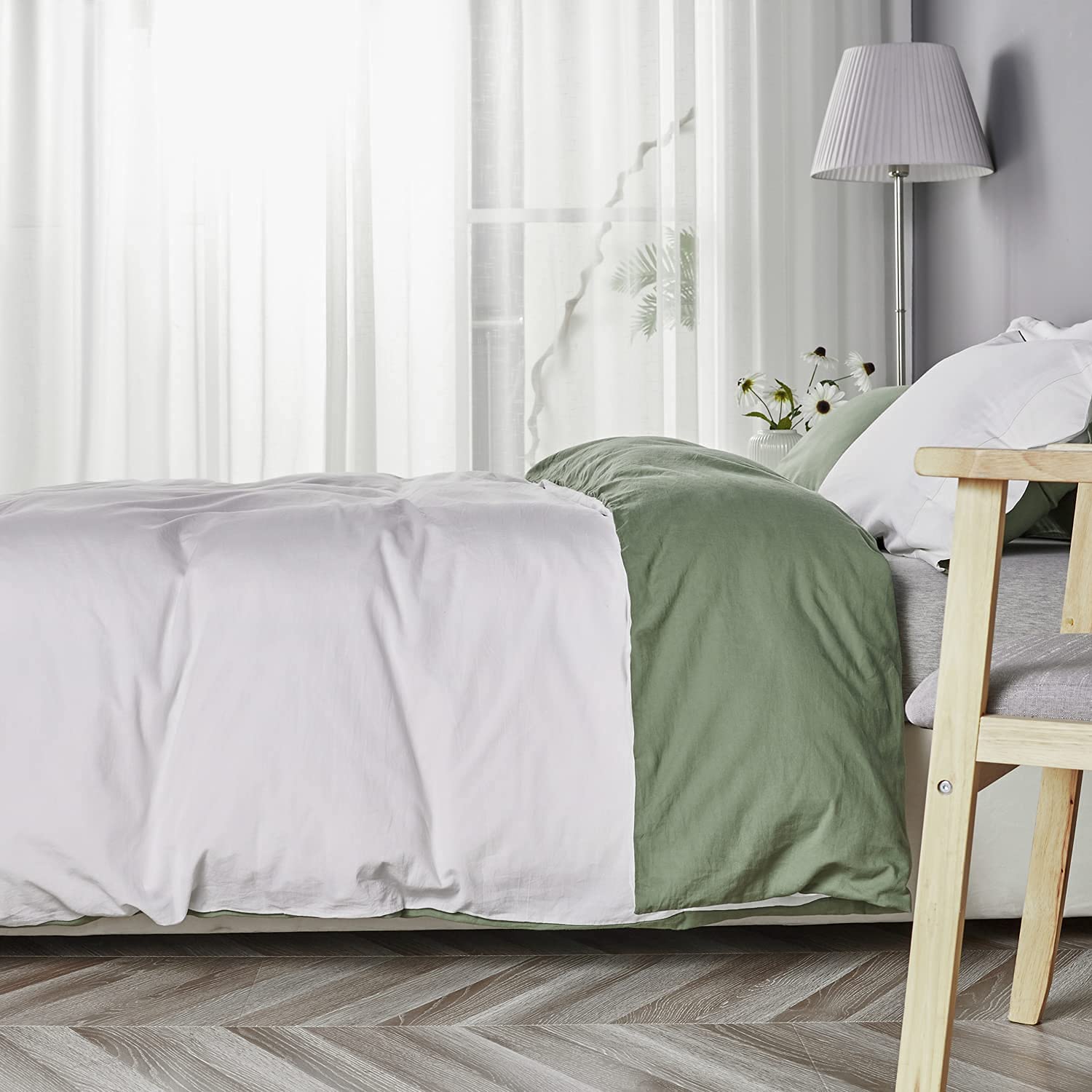Foto 4 | Funda Nórdica Jellymoni 100% Algodón Lavado Reversible Verde y Blanco - Venta Internacional