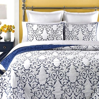 Foto 2 | Juego King Blue Quilt Mixinni 3 Piezas Bordado Reversible - Venta Internacional