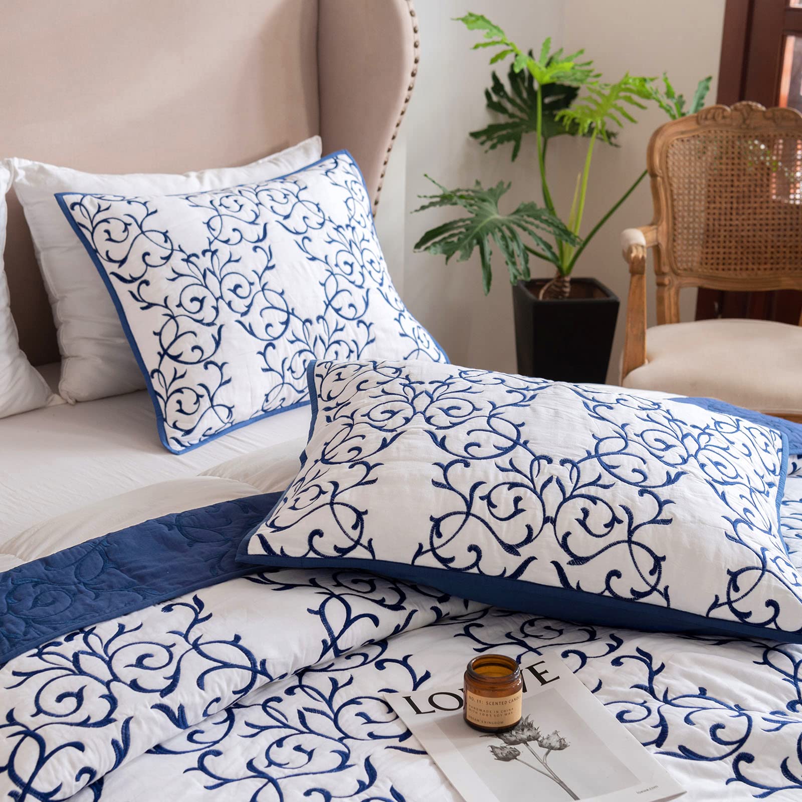 Foto 4 | Juego King Blue Quilt Mixinni 3 Piezas Bordado Reversible - Venta Internacional