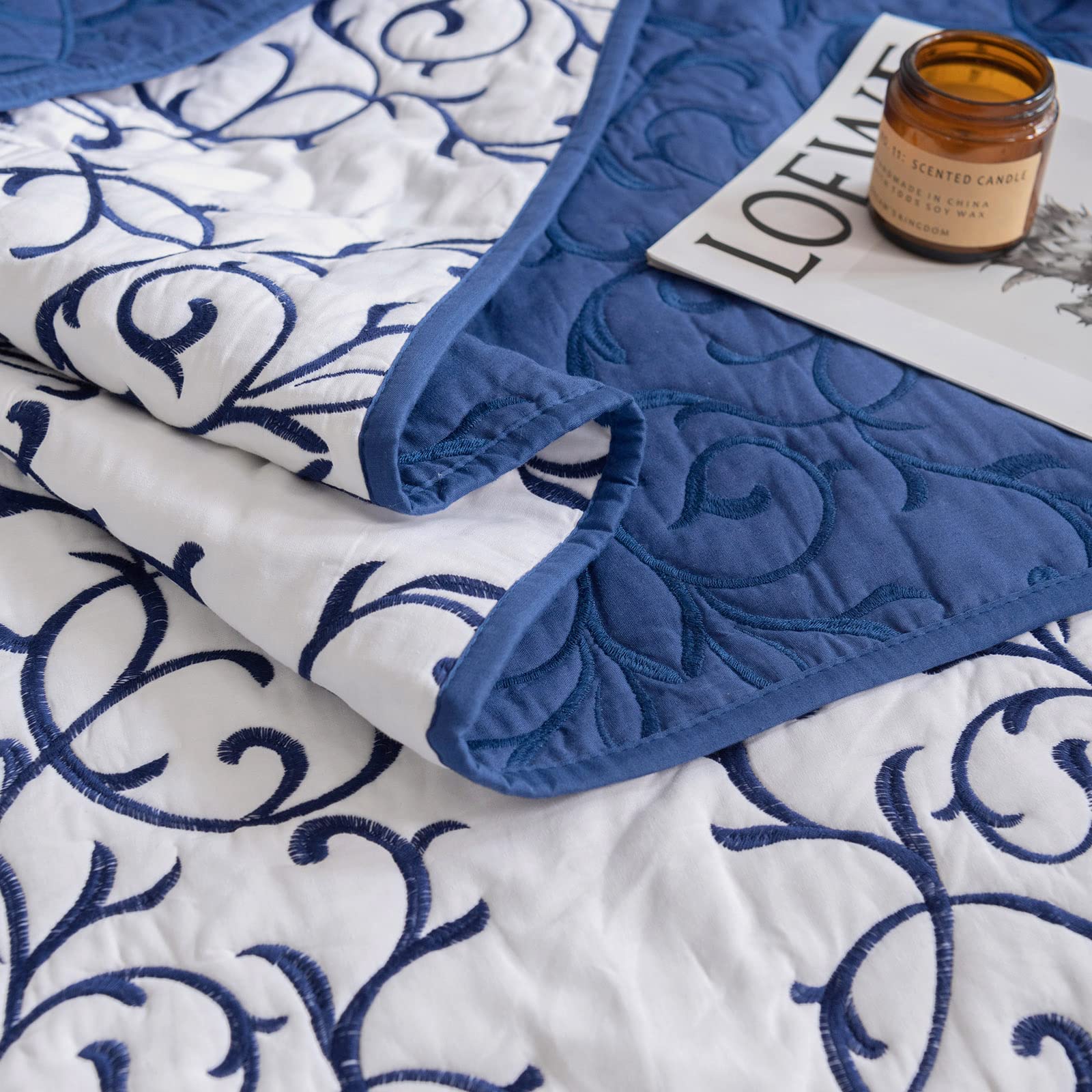 Foto 6 pulgar | Juego King Blue Quilt Mixinni 3 Piezas Bordado Reversible - Venta Internacional