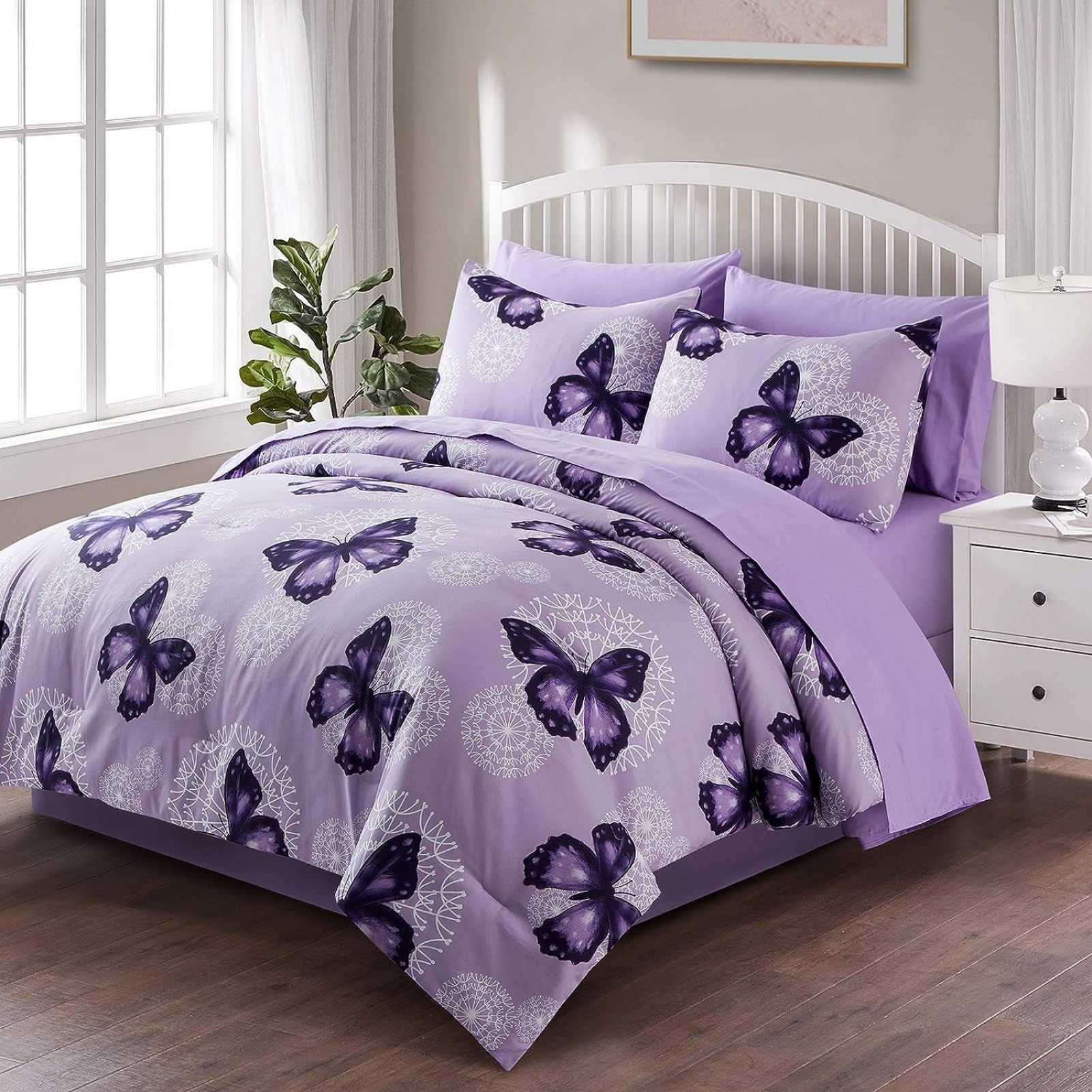 Bed In A Bag Artall Full/queen Size 8 Piezas Con Forma De Mariposa Morada - Venta Internacional.