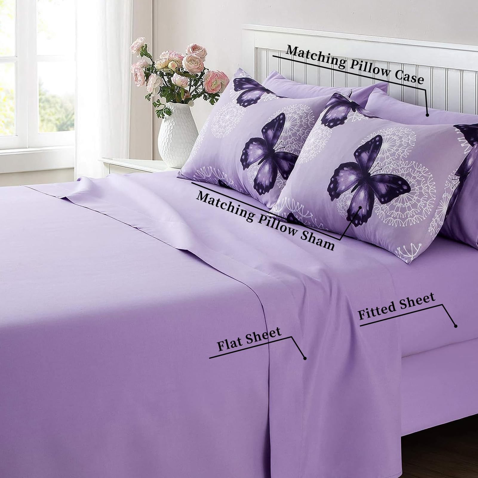 Foto 2 | Bed In A Bag Artall Full/queen Size 8 Piezas Con Forma De Mariposa Morada - Venta Internacional.