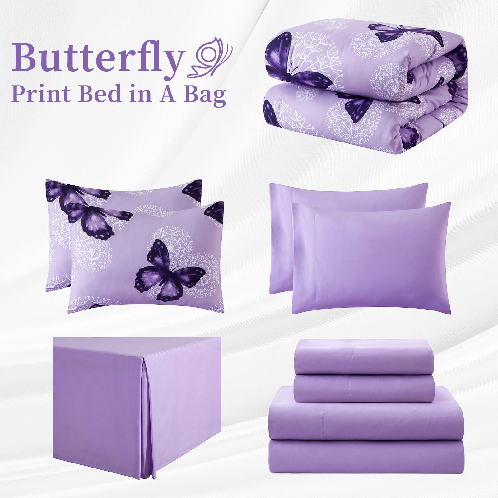 Foto 6 pulgar | Bed In A Bag Artall Full/queen Size 8 Piezas Con Forma De Mariposa Morada - Venta Internacional.