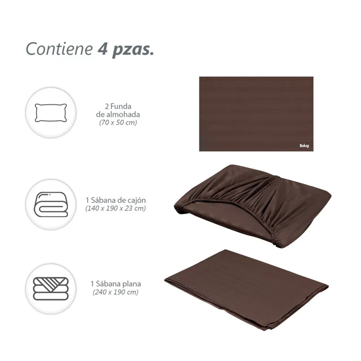 Foto 6 pulgar | Juego de Sabanas Matrimonial Egipcian Premium 2800 Hilos 4 Piezas Cafe