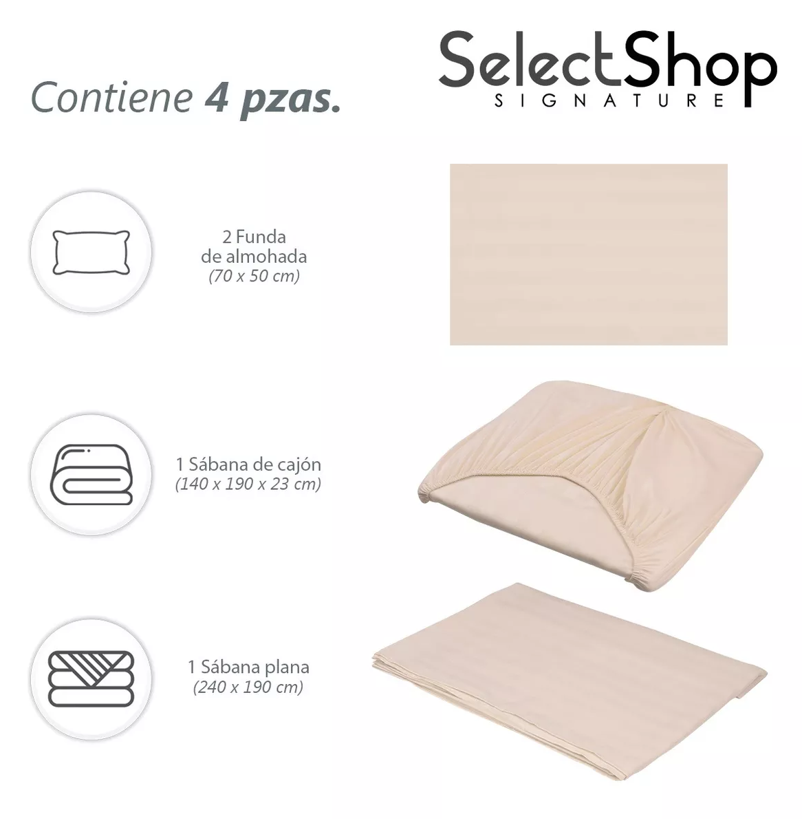 Foto 3 pulgar | Juego de Sabanas Matrimonial Egipcian Premium 2800 Hilos 4 Piezas Crema
