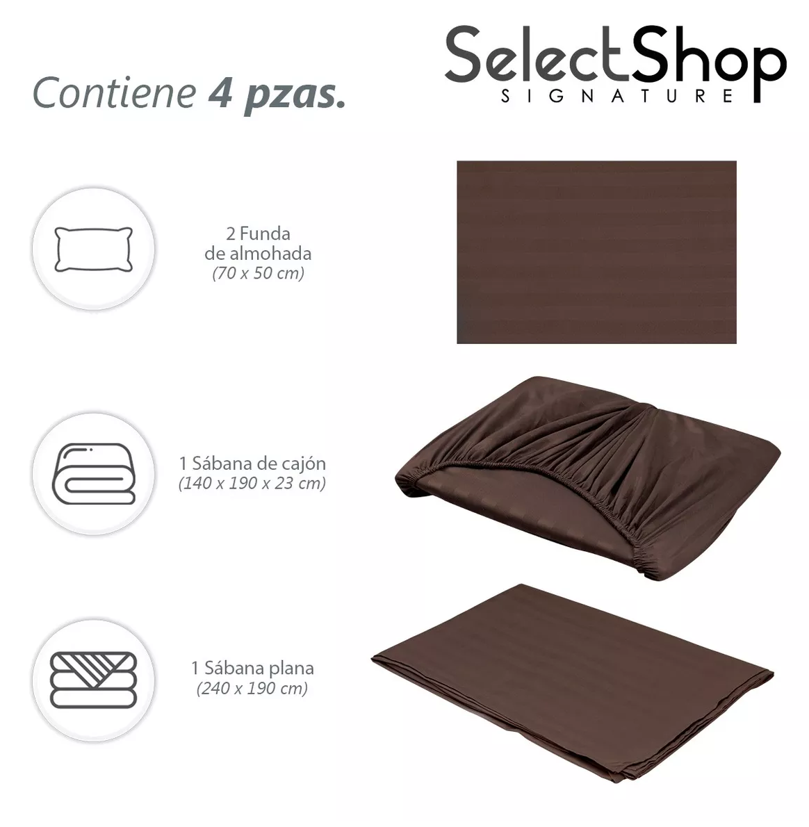 Foto 6 pulgar | Juego de Sabanas Matrimonial Egipcian Premium 2800 Hilos 4 Piezas Cafe