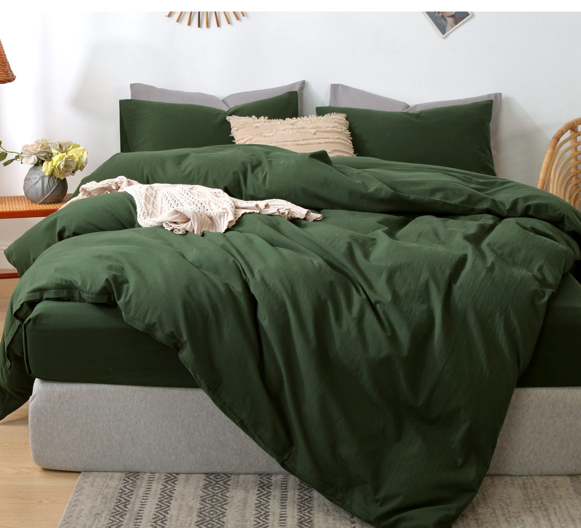 Juego de Funda de Edredón Moomee Bedding Algodón Tipo Lino Verde - Venta Internacional