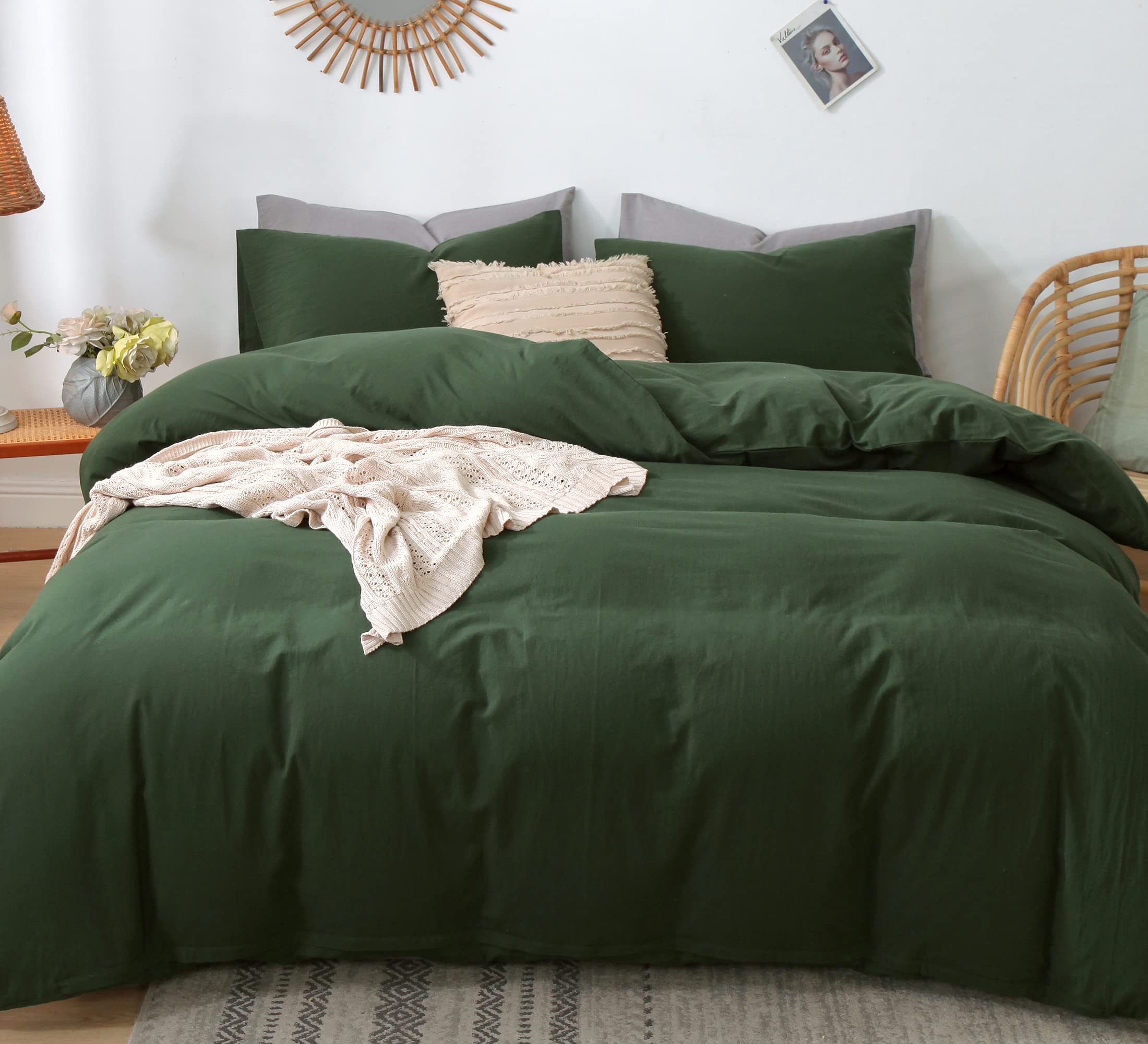 Foto 3 pulgar | Juego de Funda de Edredón Moomee Bedding Algodón Tipo Lino Verde - Venta Internacional