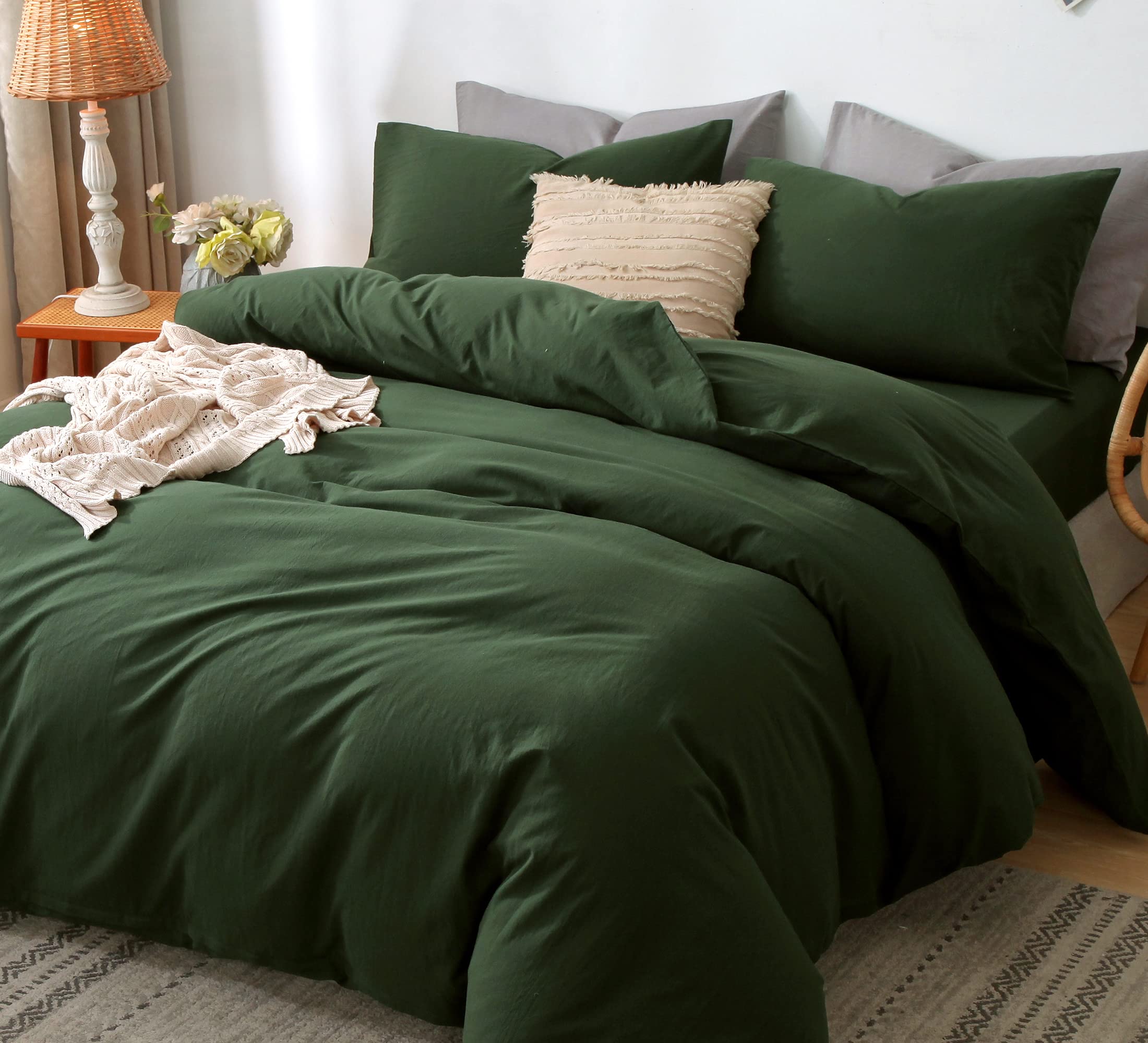 Foto 4 pulgar | Juego de Funda de Edredón Moomee Bedding Algodón Tipo Lino Verde - Venta Internacional
