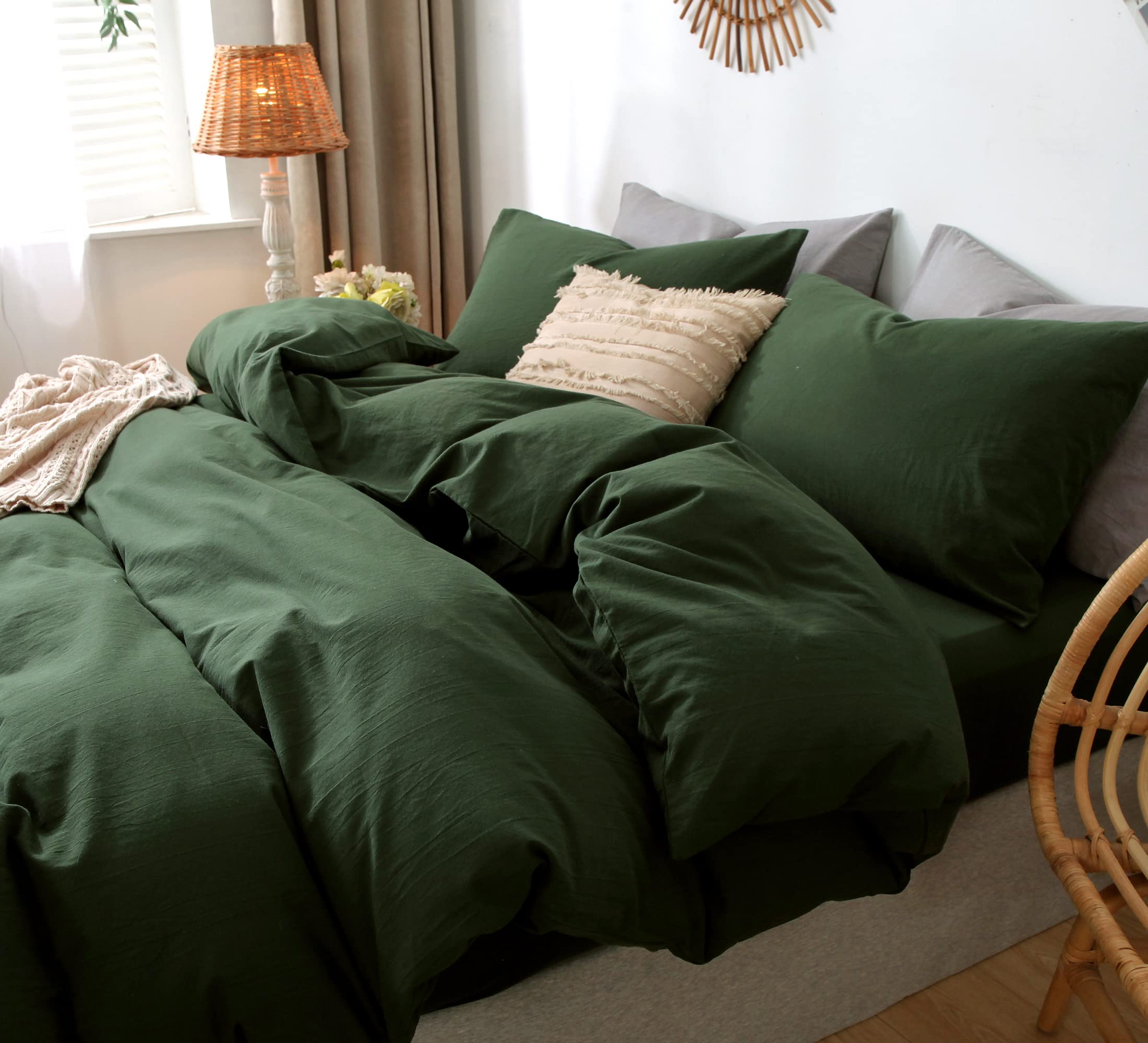 Foto 5 pulgar | Juego de Funda de Edredón Moomee Bedding Algodón Tipo Lino Verde - Venta Internacional