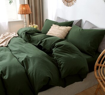 Foto 4 | Juego de Funda de Edredón Moomee Bedding Algodón Tipo Lino Verde - Venta Internacional