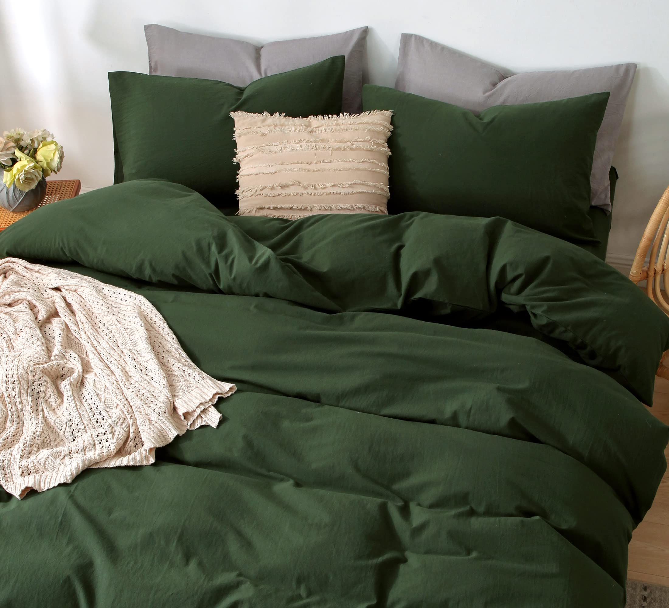 Foto 6 pulgar | Juego de Funda de Edredón Moomee Bedding Algodón Tipo Lino Verde - Venta Internacional