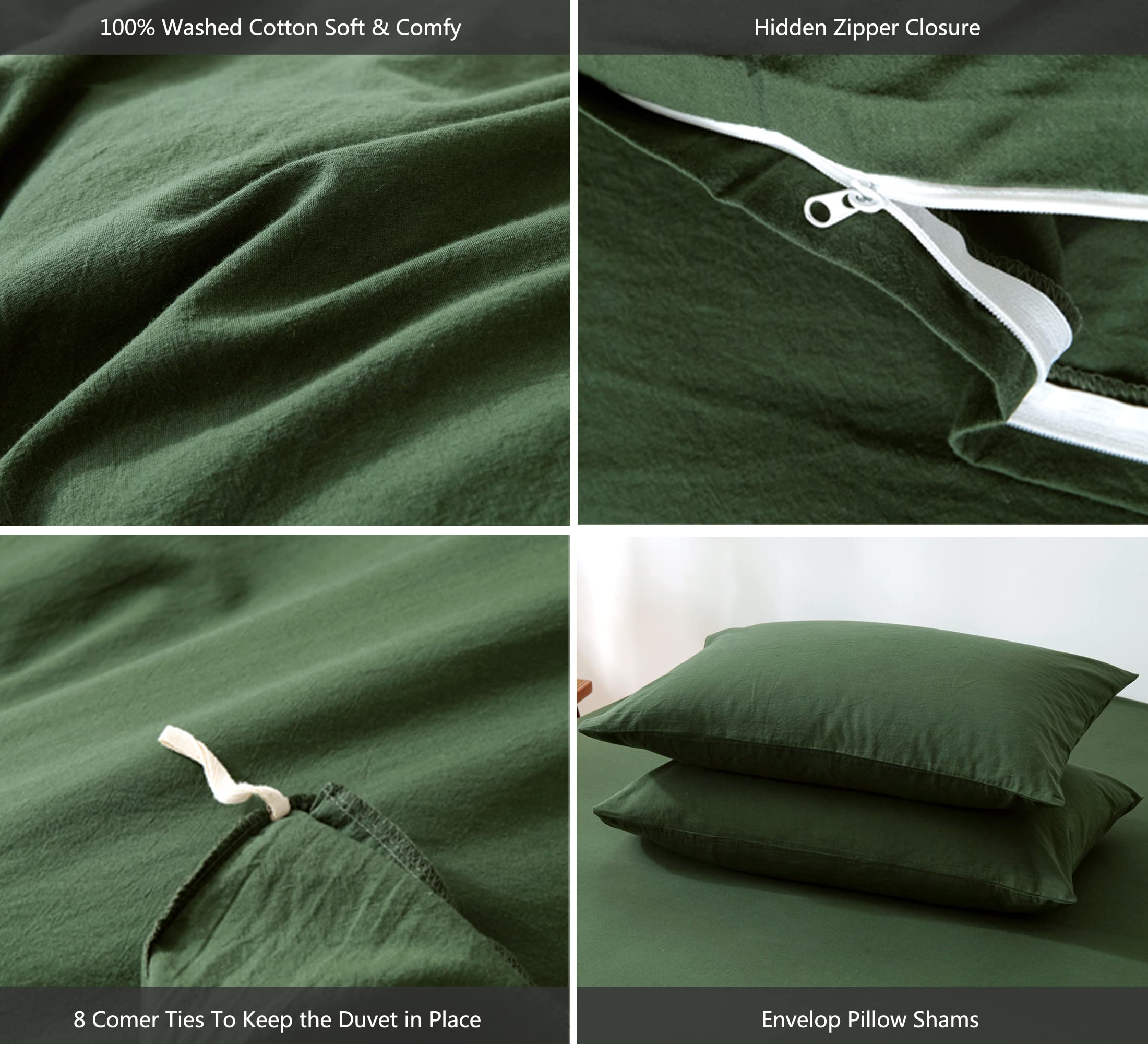 Foto 6 | Juego de Funda de Edredón Moomee Bedding Algodón Tipo Lino Verde - Venta Internacional