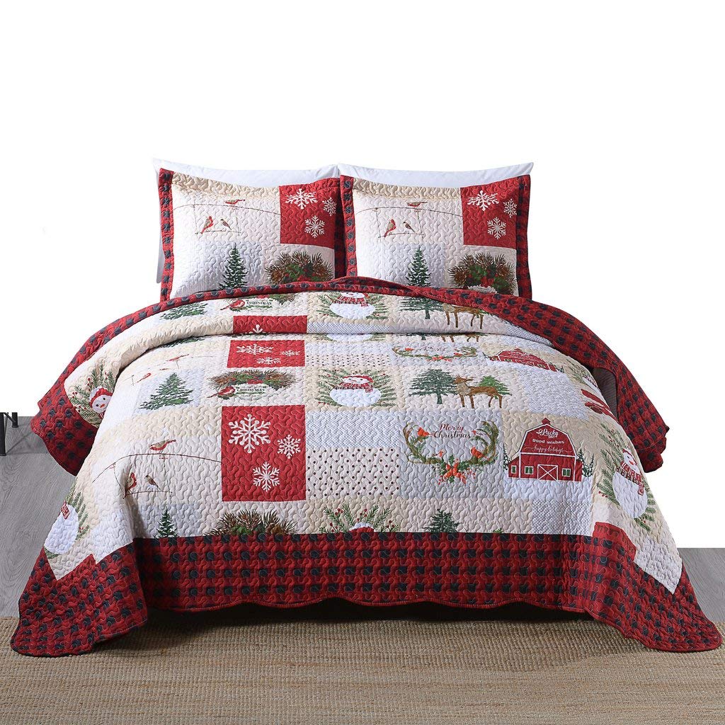 Foto 2 pulgar | Juego De Edredón Marcielo Christmas Rustic Lodge, Color Rojo Ciervo, Doble - Venta Internacional.