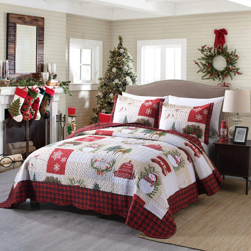 Foto 2 | Juego De Edredón Marcielo Christmas Rustic Lodge, Color Rojo Ciervo, Doble - Venta Internacional.