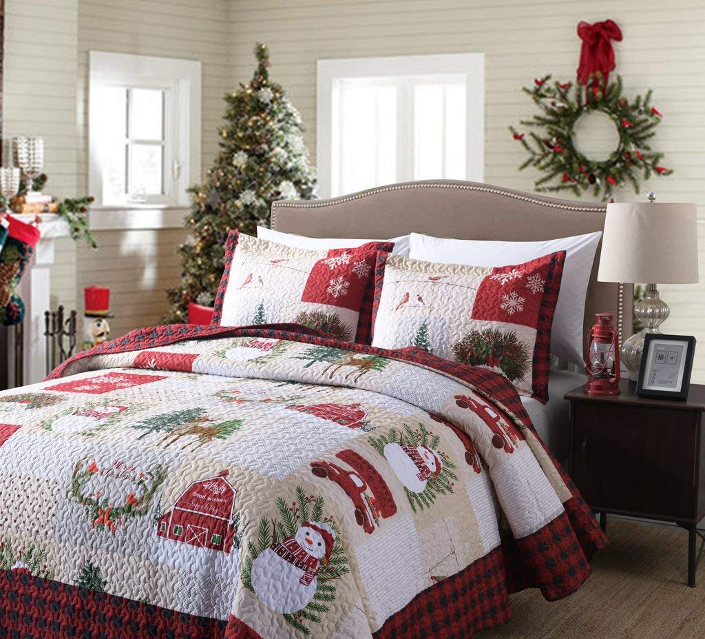 Foto 4 pulgar | Juego De Edredón Marcielo Christmas Rustic Lodge, Color Rojo Ciervo, Doble - Venta Internacional.