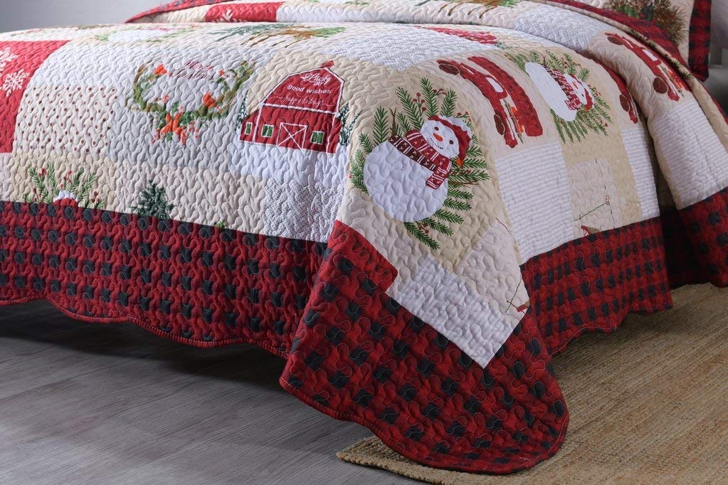 Foto 4 | Juego De Edredón Marcielo Christmas Rustic Lodge, Color Rojo Ciervo, Doble - Venta Internacional.