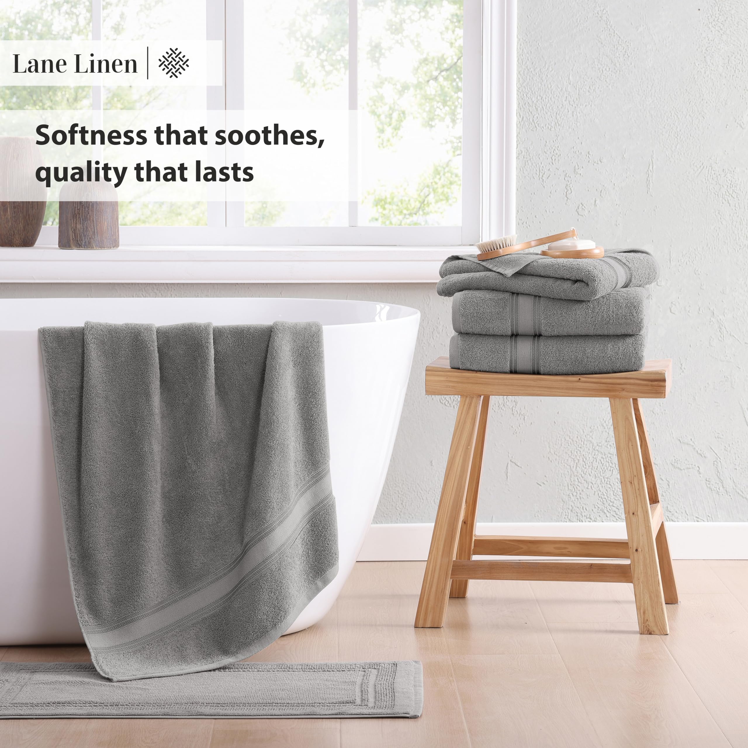 Foto 6 pulgar | Juego De 4 Toallas De Baño Lane Linen Extra Grandes, 100% Algodón, Color Gris - Venta Internacional.