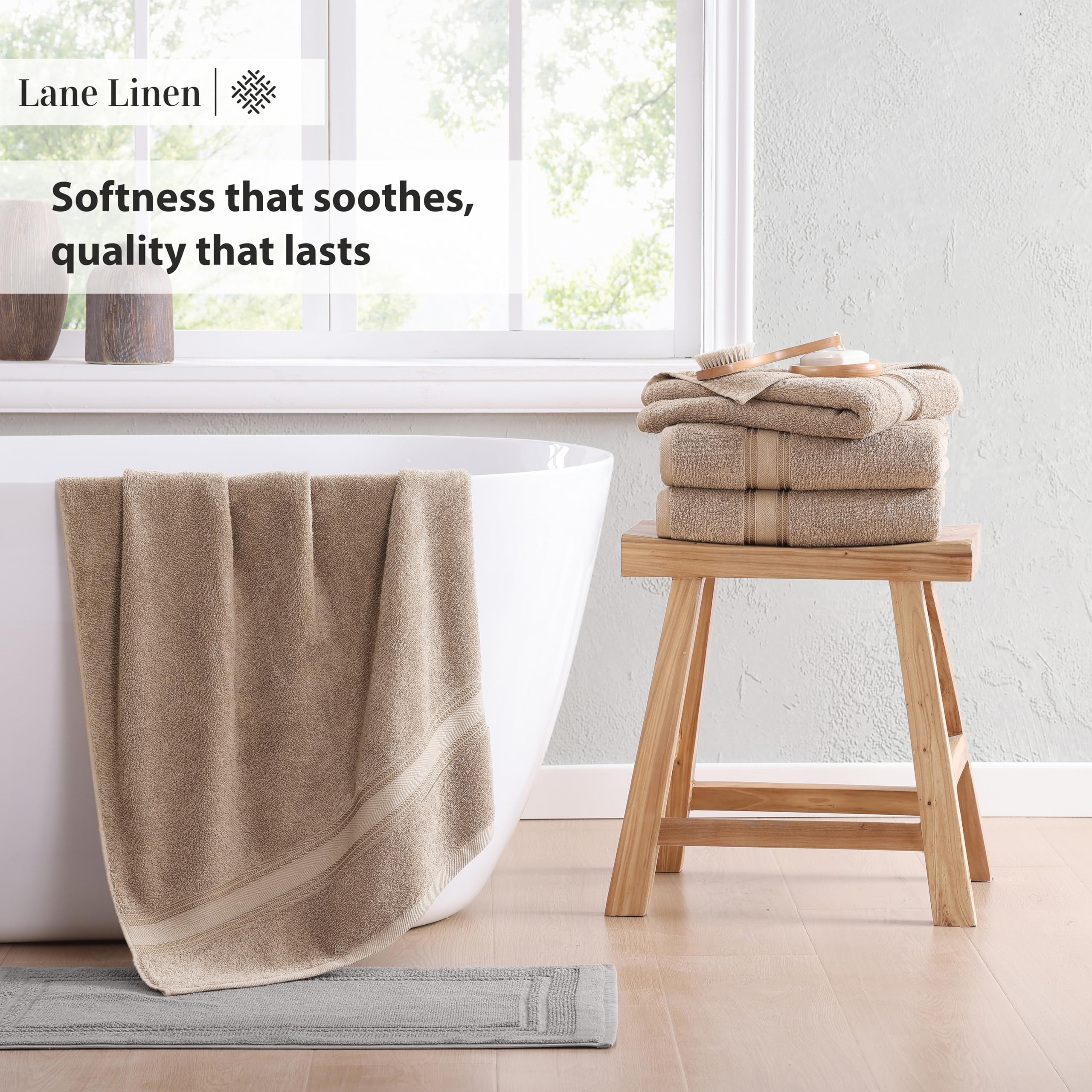 Foto 5 | Juego De Toallas De Baño Lane Linen, 100% Algodón, Extra Grandes, Color Topo, 4 Unidades - Venta Internacional.