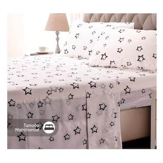 Foto 2 | Juego De Sabanas Matrimonial 2,800 Hilos Blanco Estrellas Negras