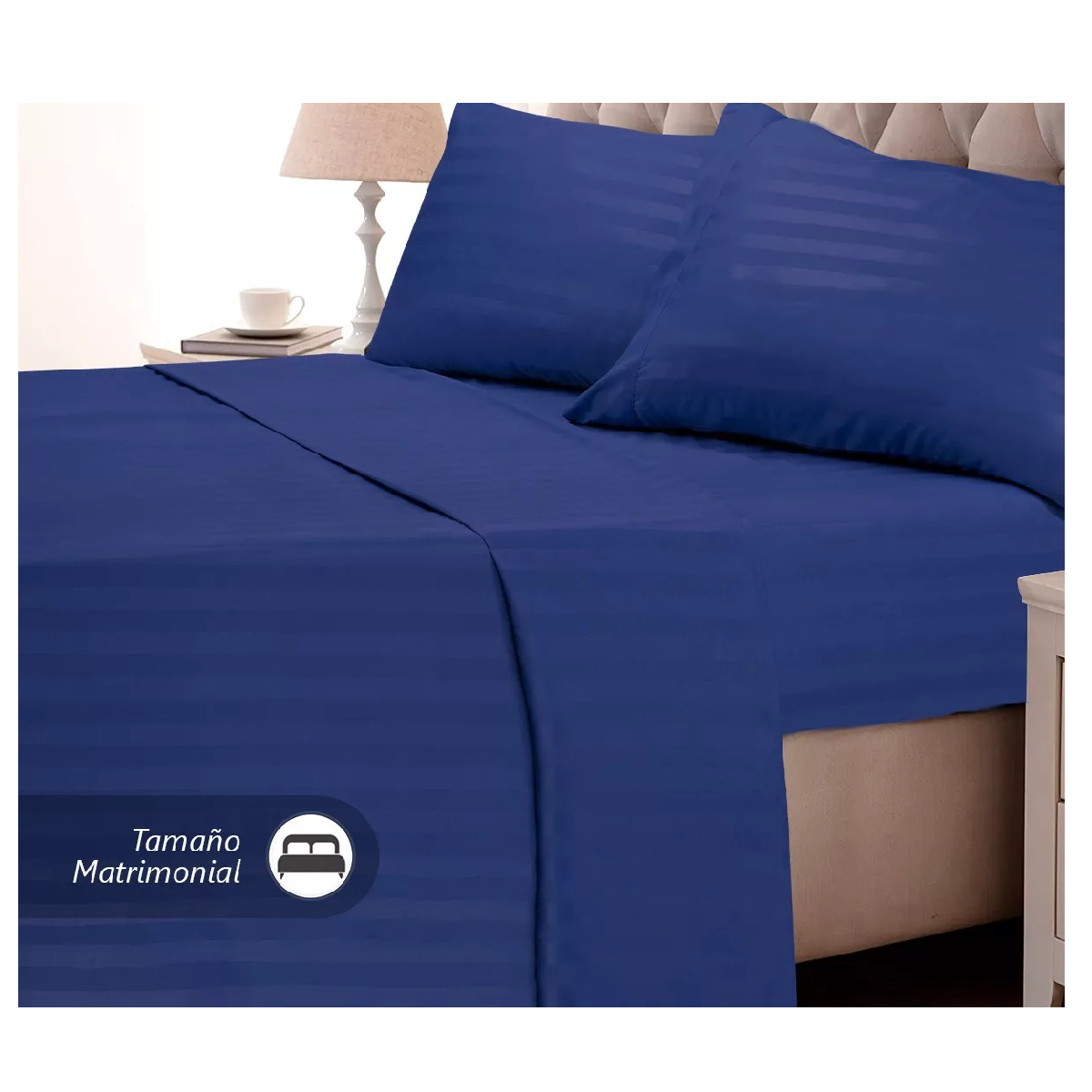 Foto 3 pulgar | Juego De Sabanas Matrimonial Egipcian Premium 2,800 Hilos Azul Rey Navy