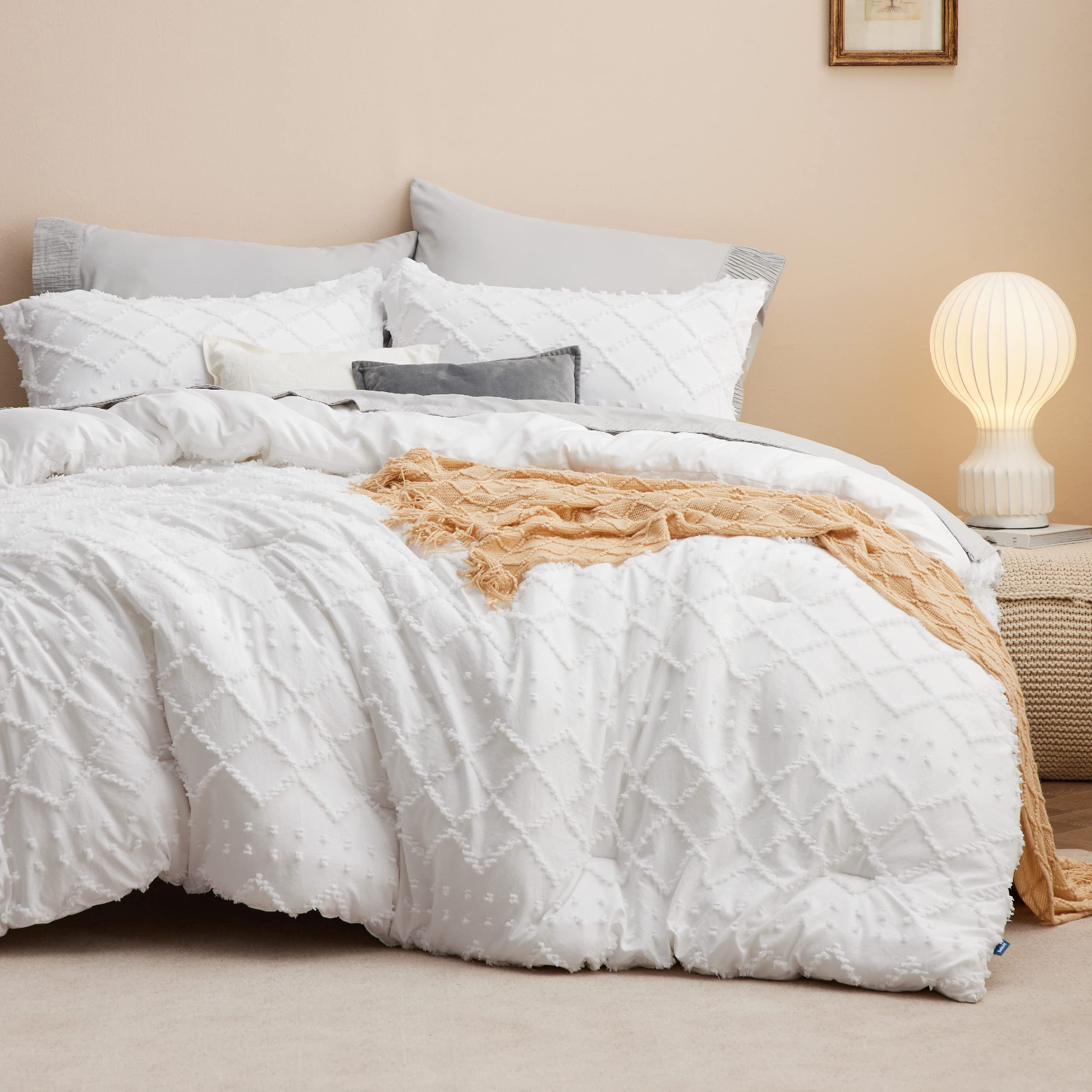 Juego De Edredón Bedsure Boho Queen Con Mechones Blancos, Estilo Shabby Chic - Venta Internacional.