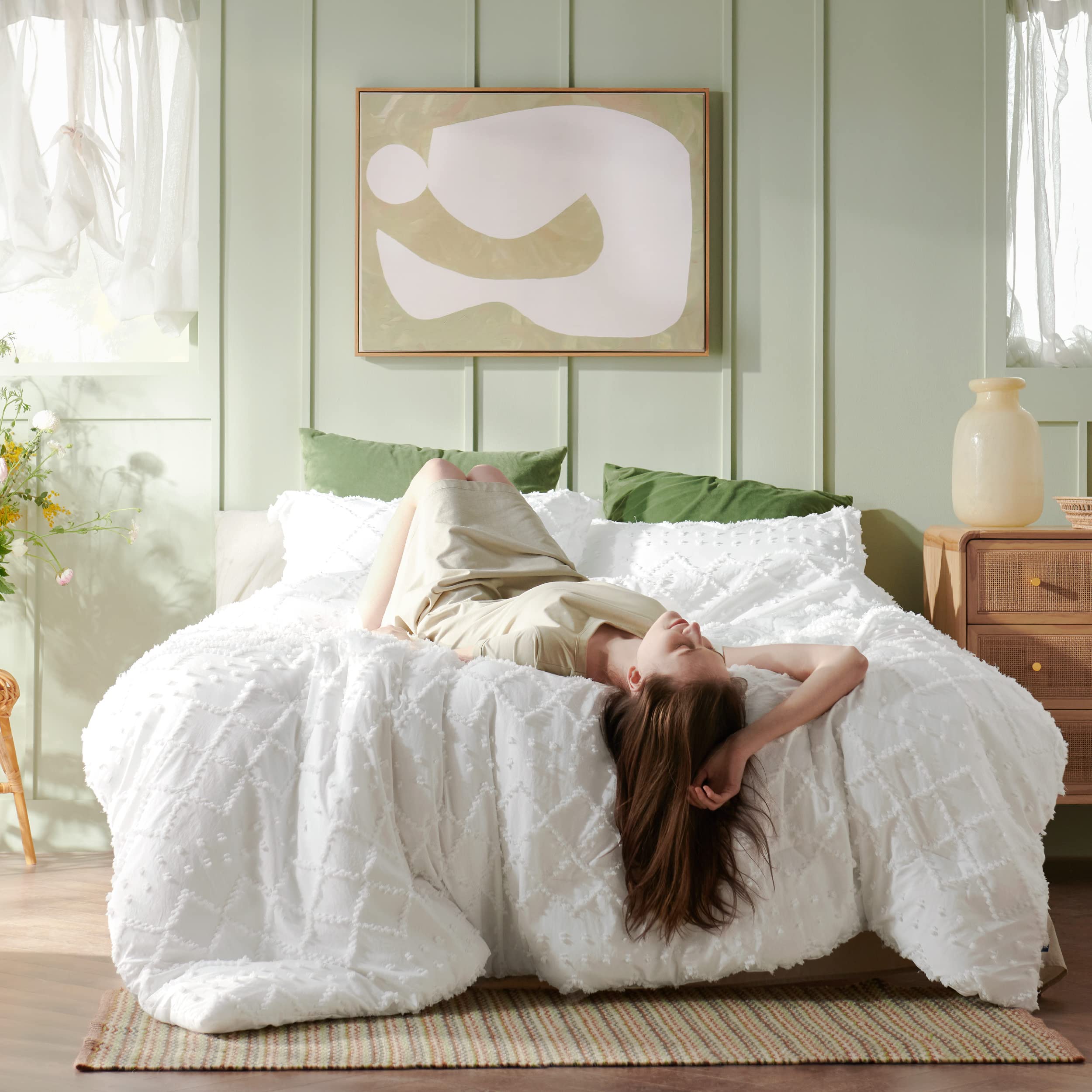 Foto 3 | Juego De Edredón Bedsure Boho Queen Con Mechones Blancos, Estilo Shabby Chic - Venta Internacional.