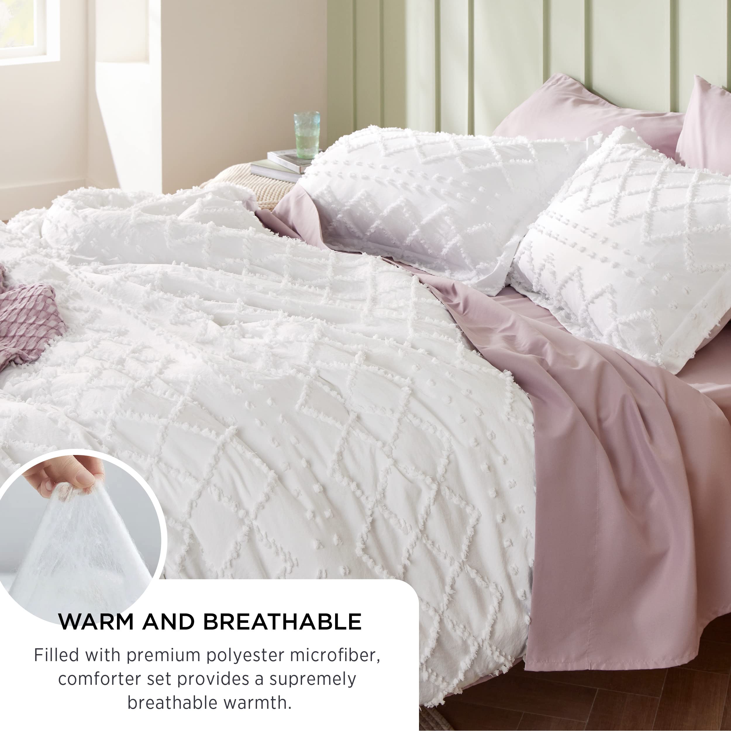Foto 4 | Juego De Edredón Bedsure Boho Queen Con Mechones Blancos, Estilo Shabby Chic - Venta Internacional.