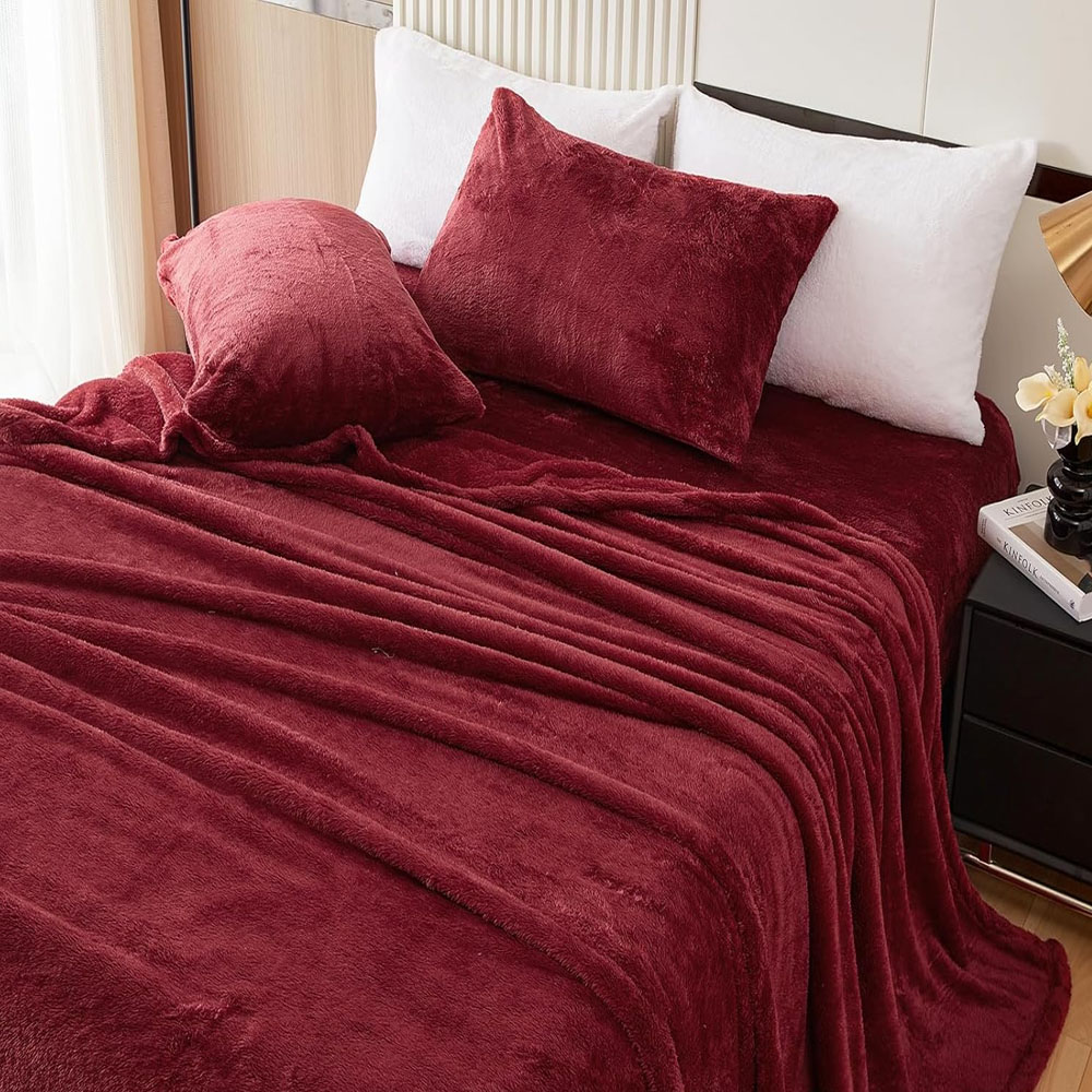 Foto 4 pulgar | Juego De Sabanas Polar Invernales Suaves Y Cálidas Para Las Noches Frías Matrimonial Vino Kyuden Home
