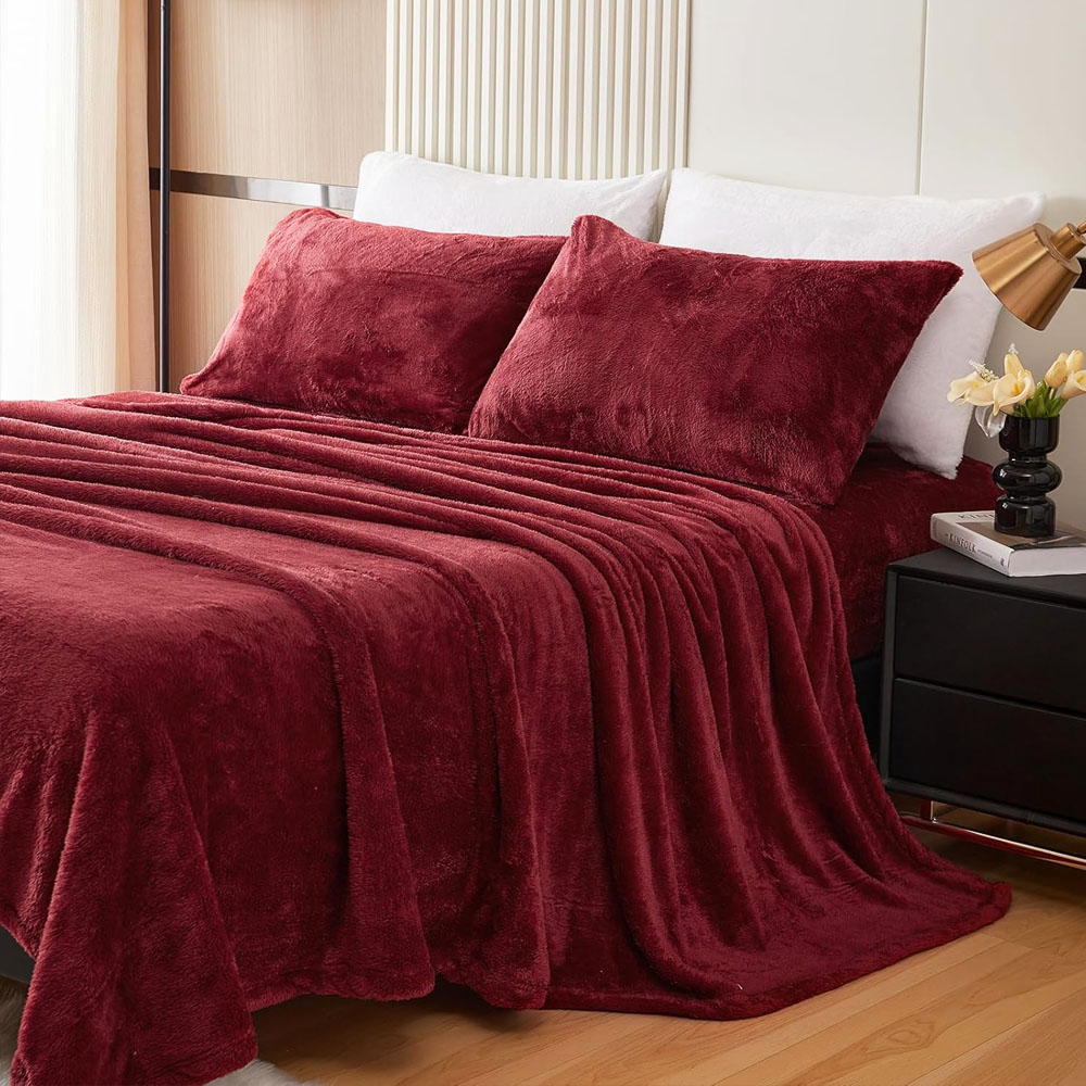 Foto 5 pulgar | Juego De Sabanas Polar Invernales Suaves Y Cálidas Para Las Noches Frías Matrimonial Vino Kyuden Home