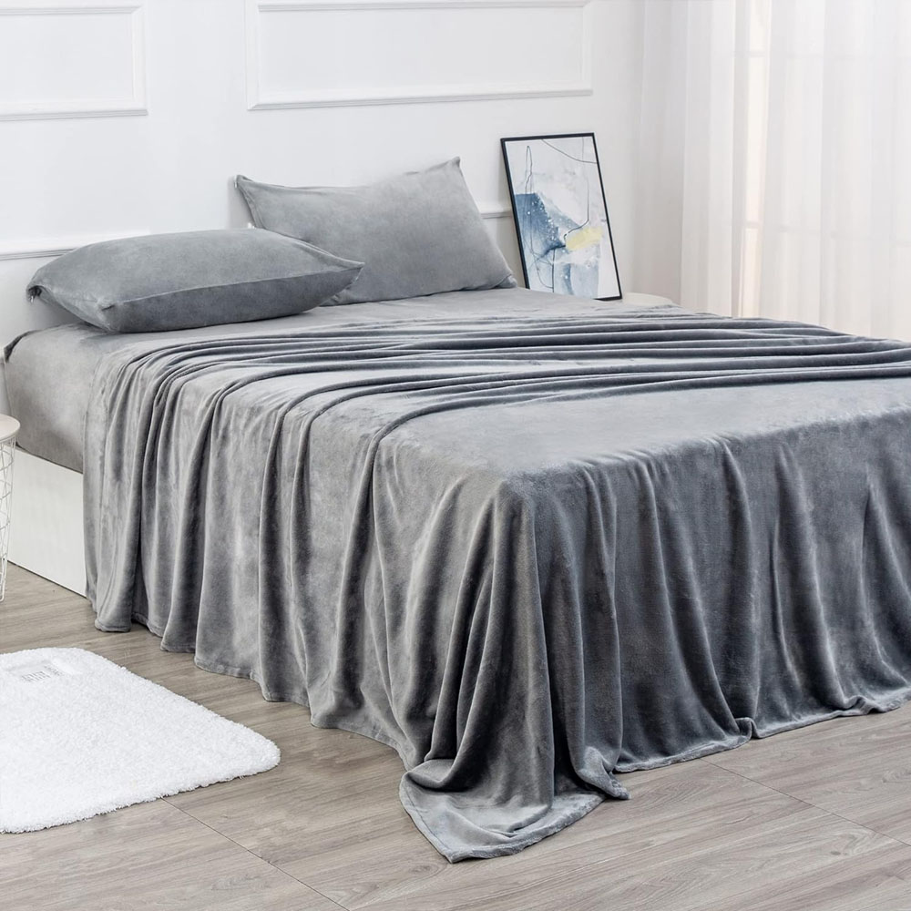Foto 4 pulgar | Juego De Sabanas Polar Invernales Suaves Y Cálidas Para Las Noches Frías Matrimonial Gris Kyuden Home