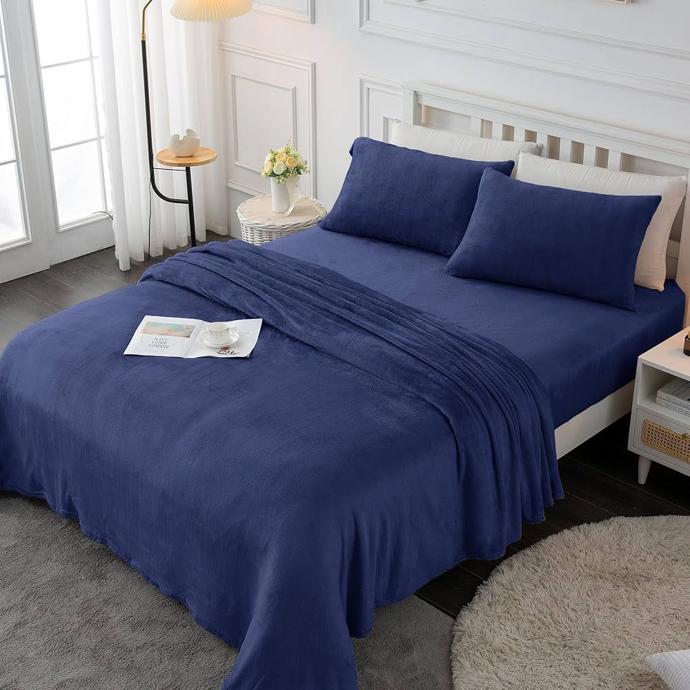 Foto 4 pulgar | Juego De Sabanas Polar Invernales Suaves Y Cálidas Para Las Noches Frías Matrimonial Azul Navy Kyuden Home
