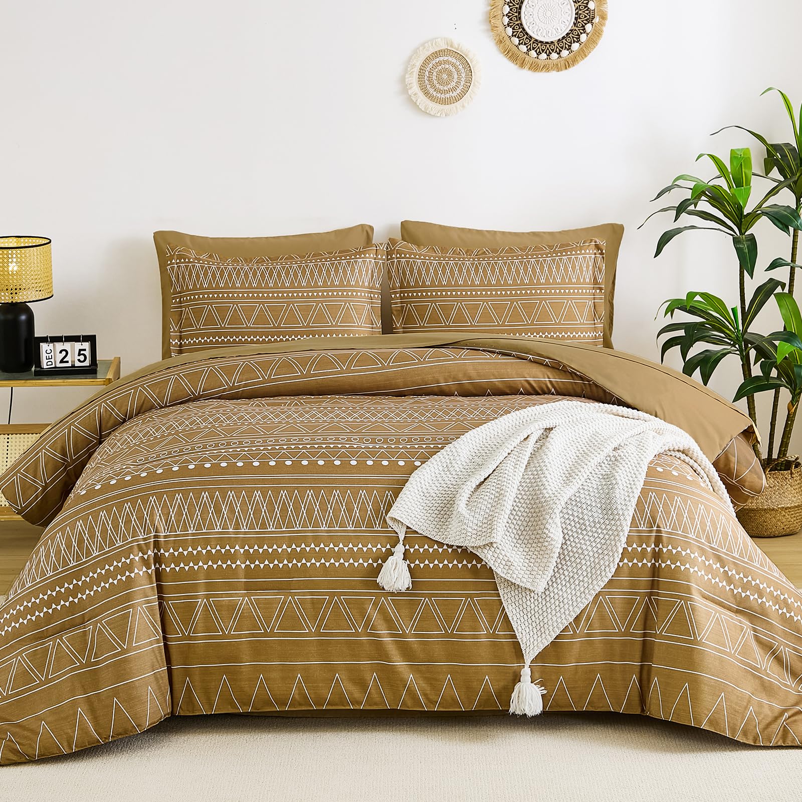 Juego De Edredón Wongs Bedding Queen Boho, Marrón Oscuro, 7 Piezas - Venta Internacional.